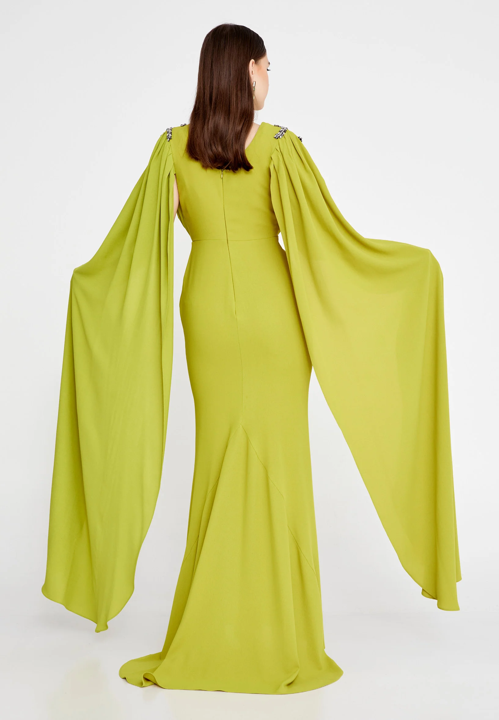 Long Sleeve Maxi Crepe Mermaid Regular Wedding Guest Dress mtn22114 - Image 10