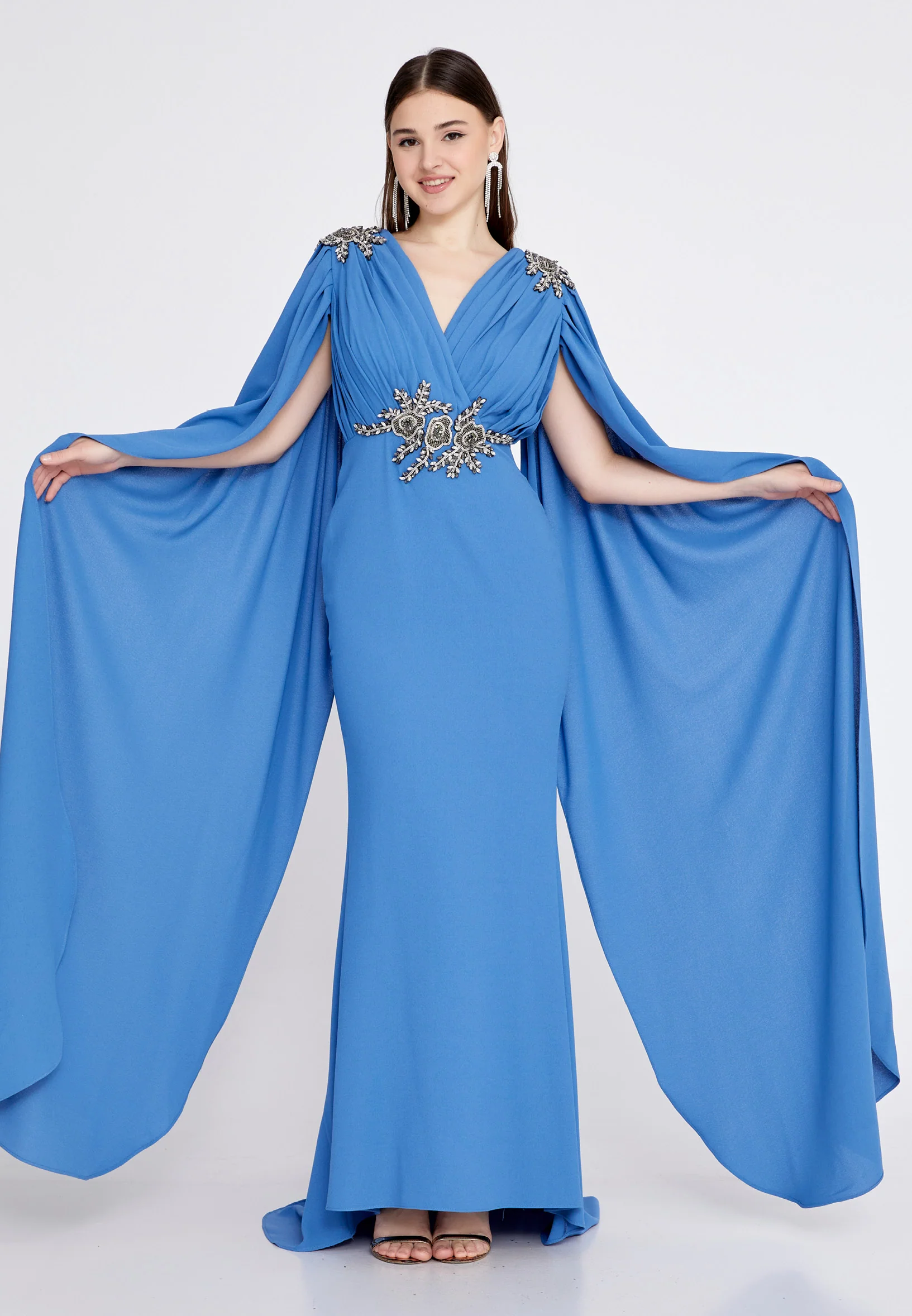 Long Sleeve Maxi Crepe Mermaid Regular Wedding Guest Dress mtn22114 - Image 13