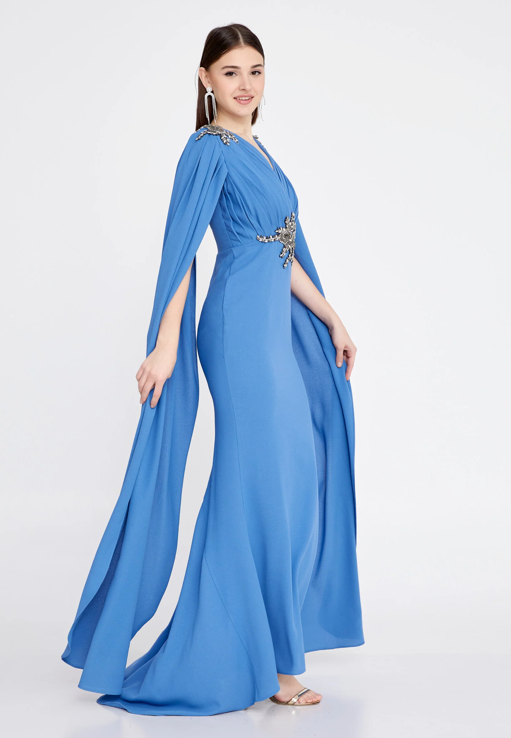 Long Sleeve Maxi Crepe Mermaid Regular Wedding Guest Dress mtn22114 - Image 15