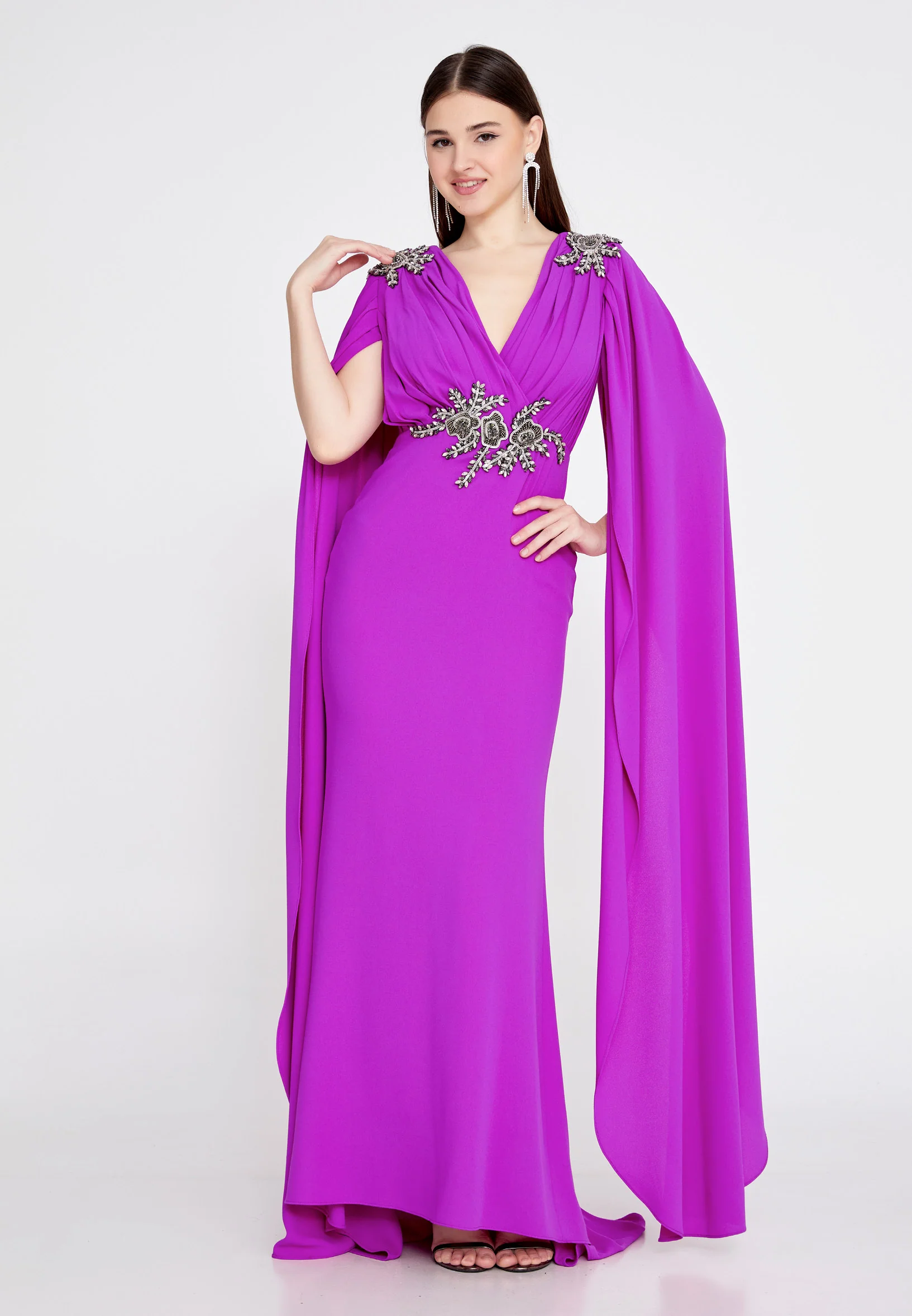 Long Sleeve Maxi Crepe Mermaid Regular Wedding Guest Dress mtn22114 - Image 5