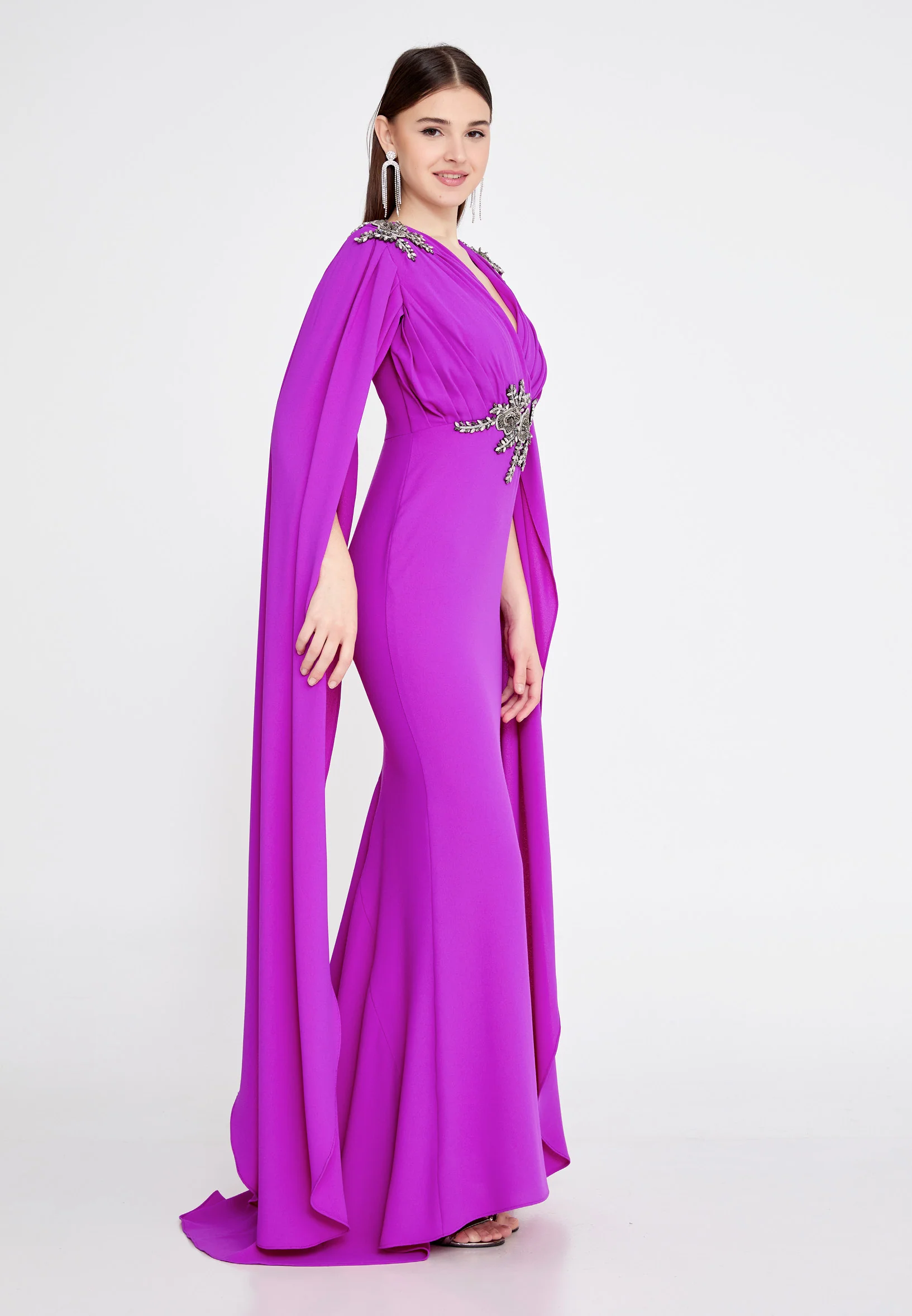 Long Sleeve Maxi Crepe Mermaid Regular Wedding Guest Dress mtn22114 - Image 7