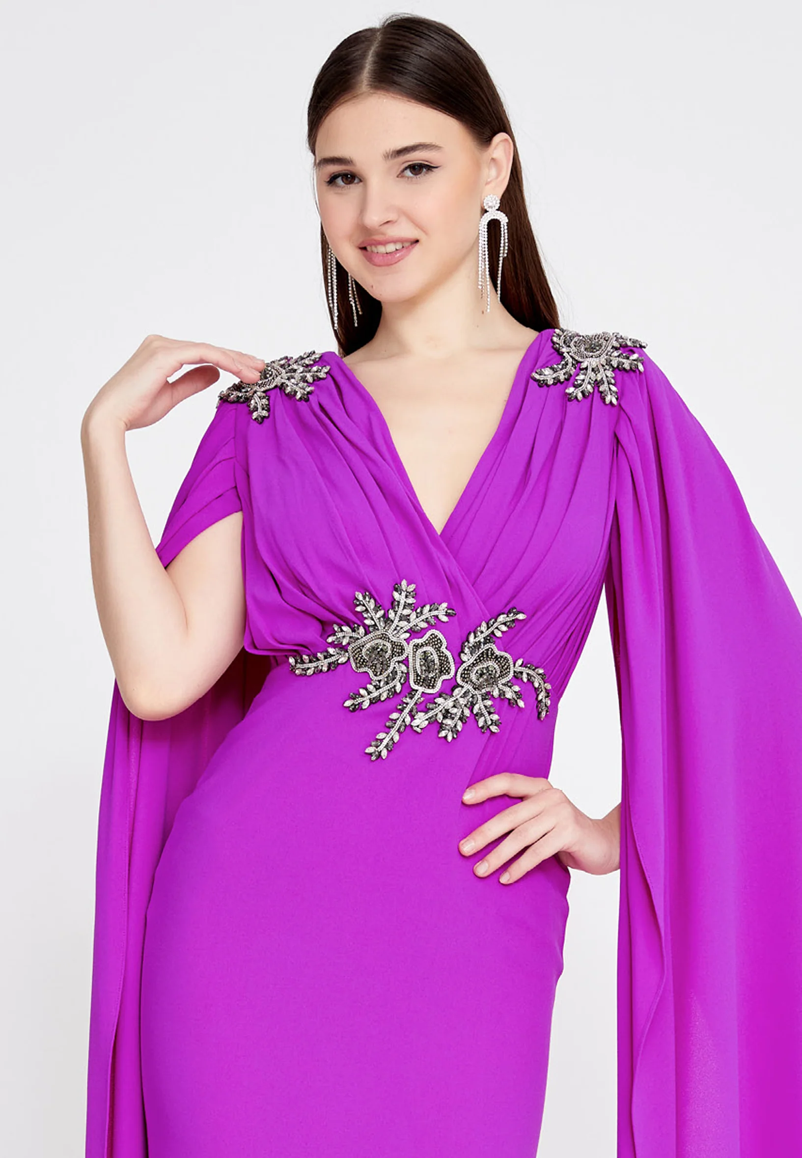 Long Sleeve Maxi Crepe Mermaid Regular Wedding Guest Dress mtn22114 - Image 8