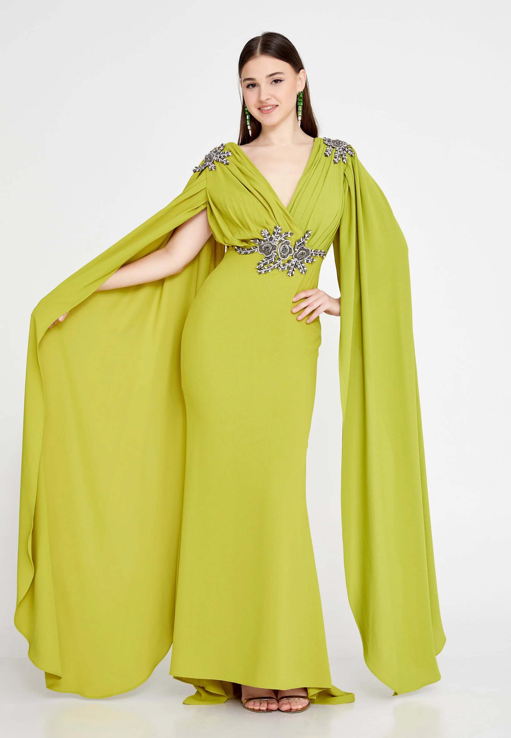 Long Sleeve Maxi Crepe Mermaid Regular Wedding Guest Dress mtn22114 - Image 9