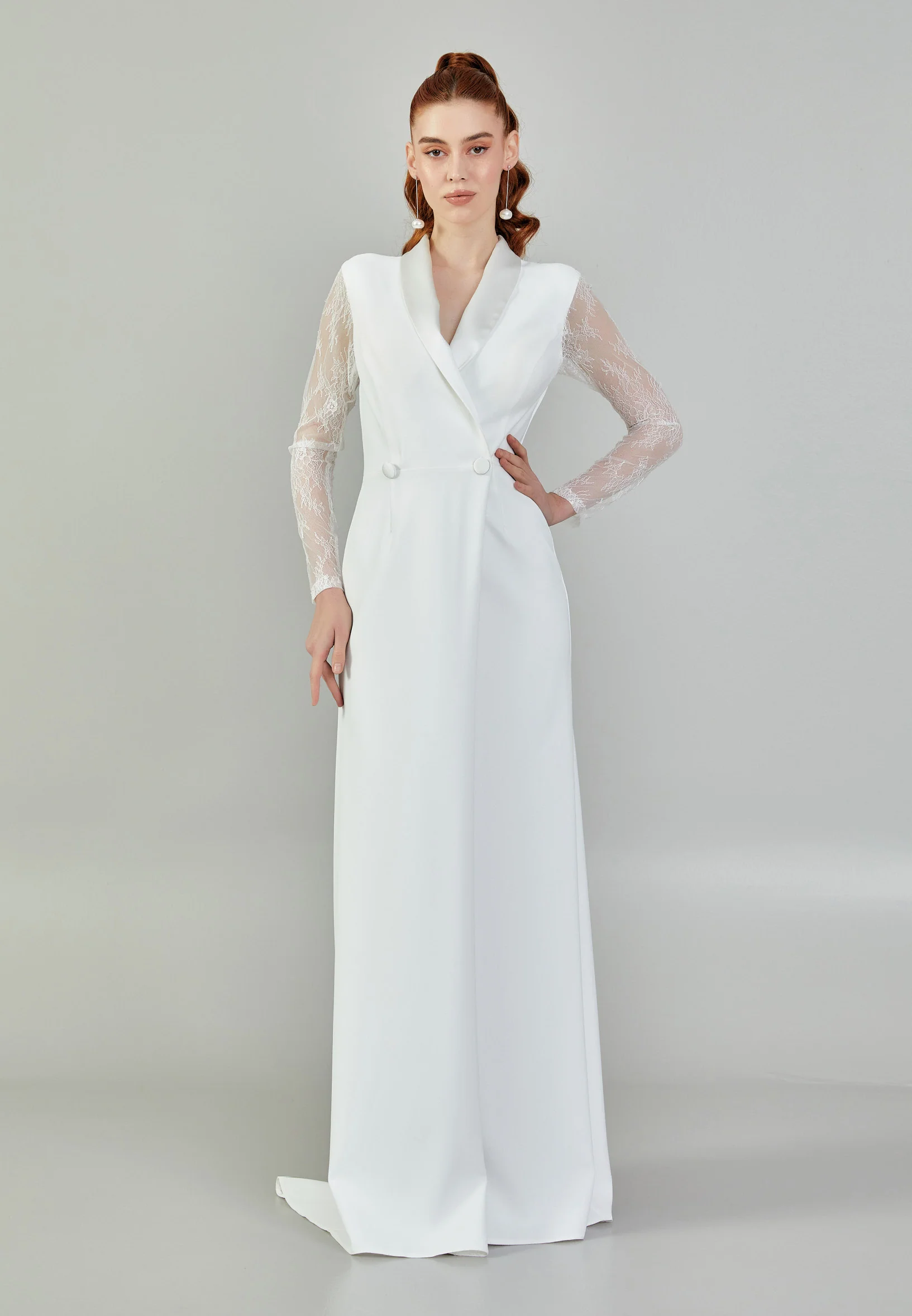 Long Sleeve Maxi Crepe Regular Wedding Dress sacd3035