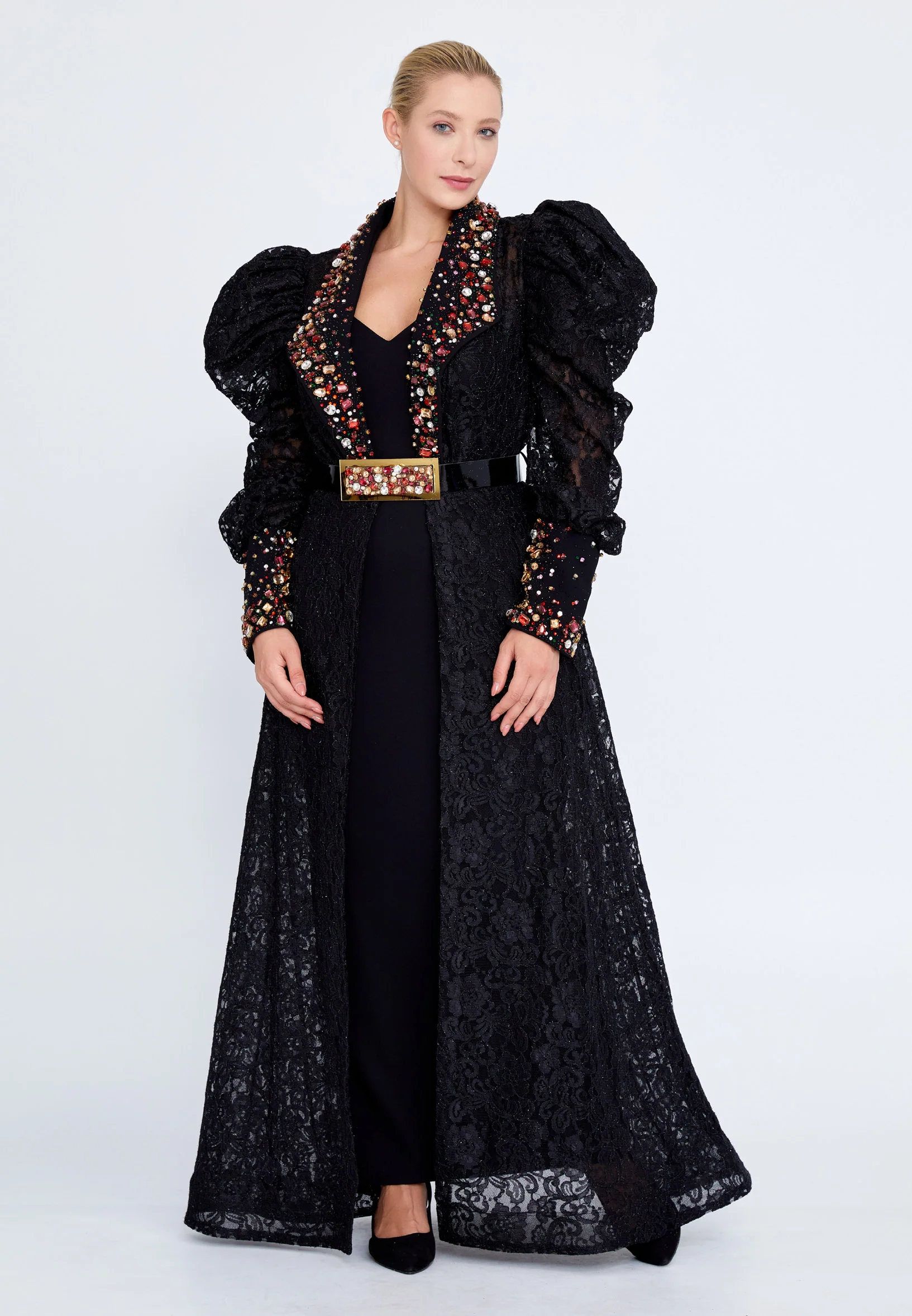 Long Sleeve Maxi Lace A - Line Plus Size Prom Dress crm5506-1