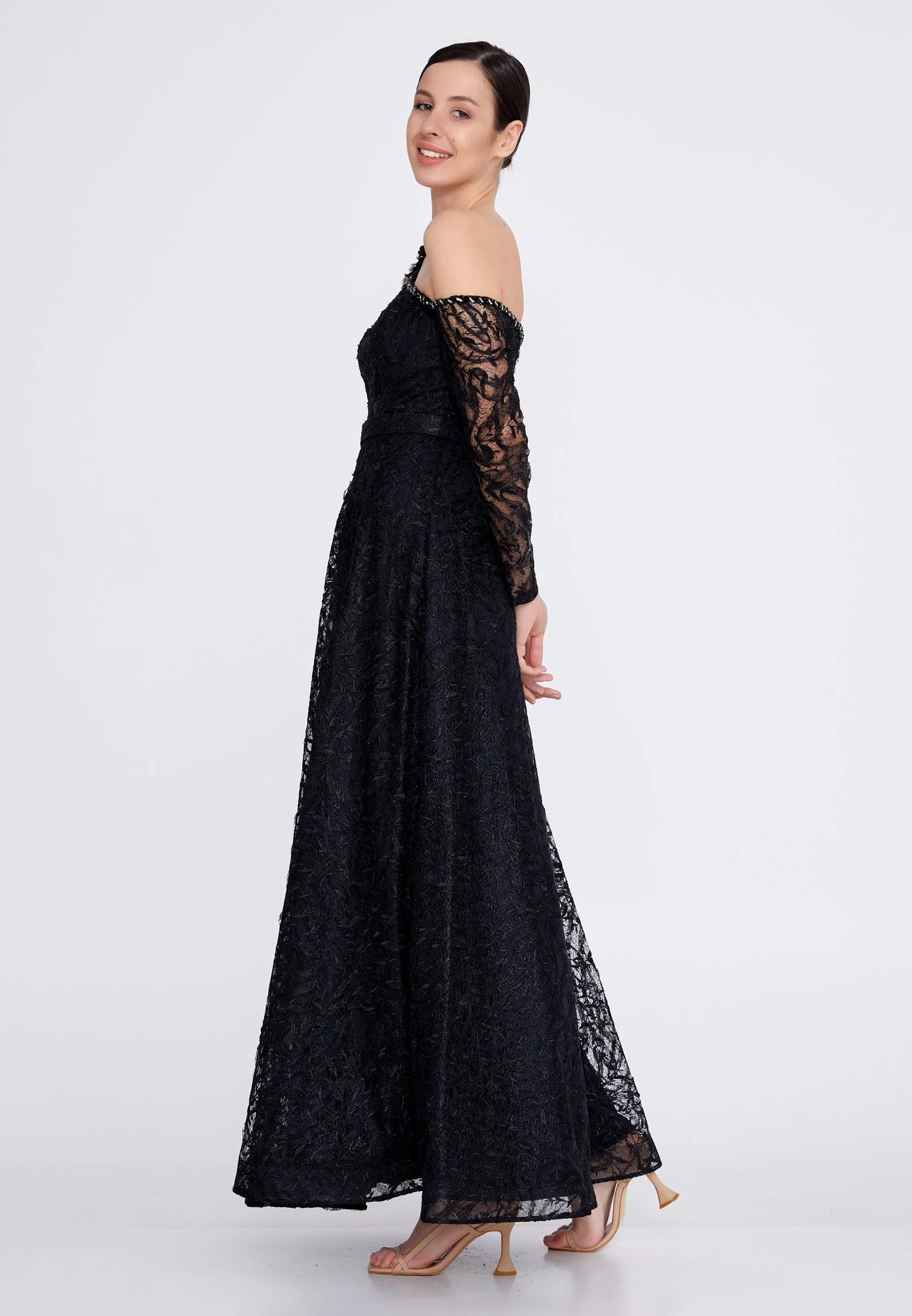 Long Sleeve Maxi Lace A - Line Regular Prom Dress bql2320 - Image 3