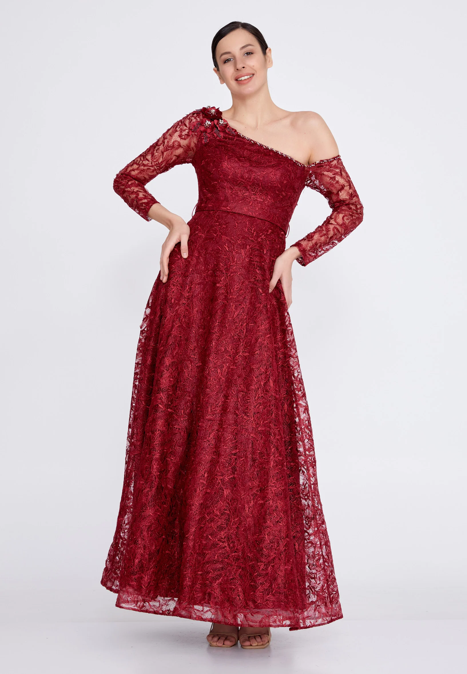 Long Sleeve Maxi Lace A - Line Regular Prom Dress bql2320 - Image 5