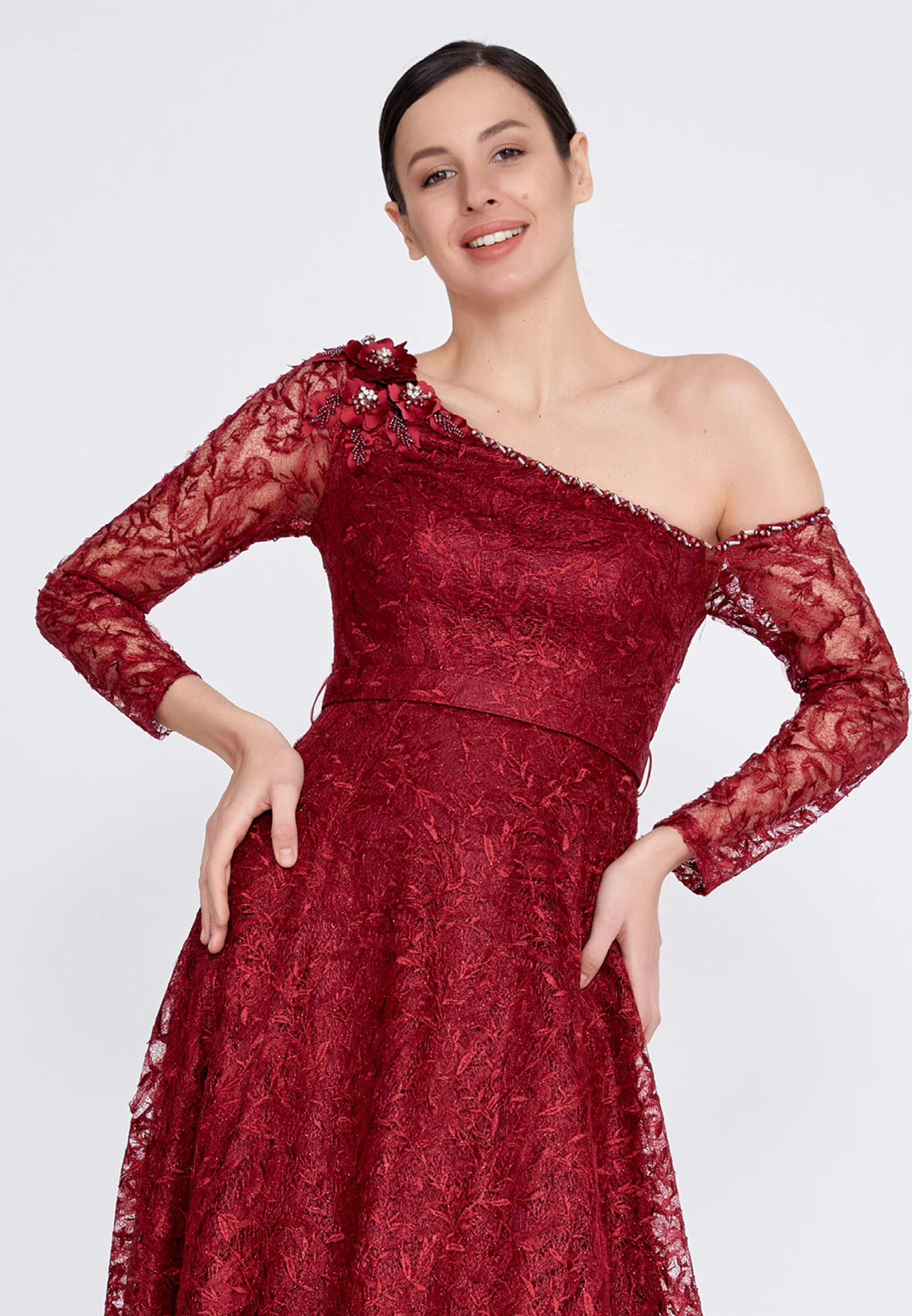 Long Sleeve Maxi Lace A - Line Regular Prom Dress bql2320 - Image 8