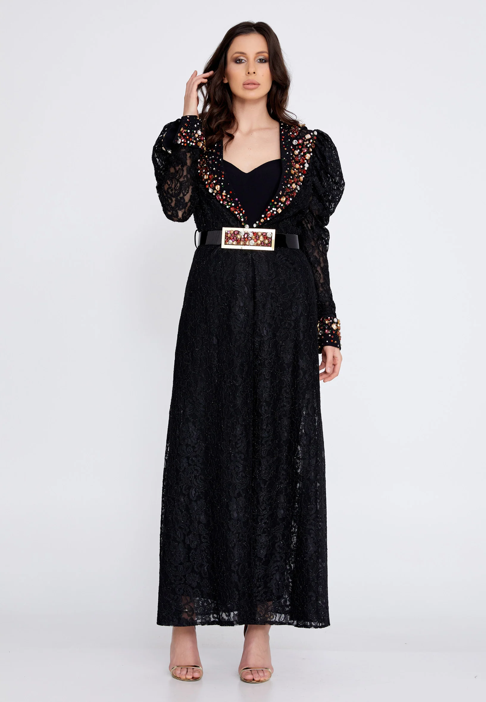 Long Sleeve Maxi Lace Column Regular Prom Dress crm5507