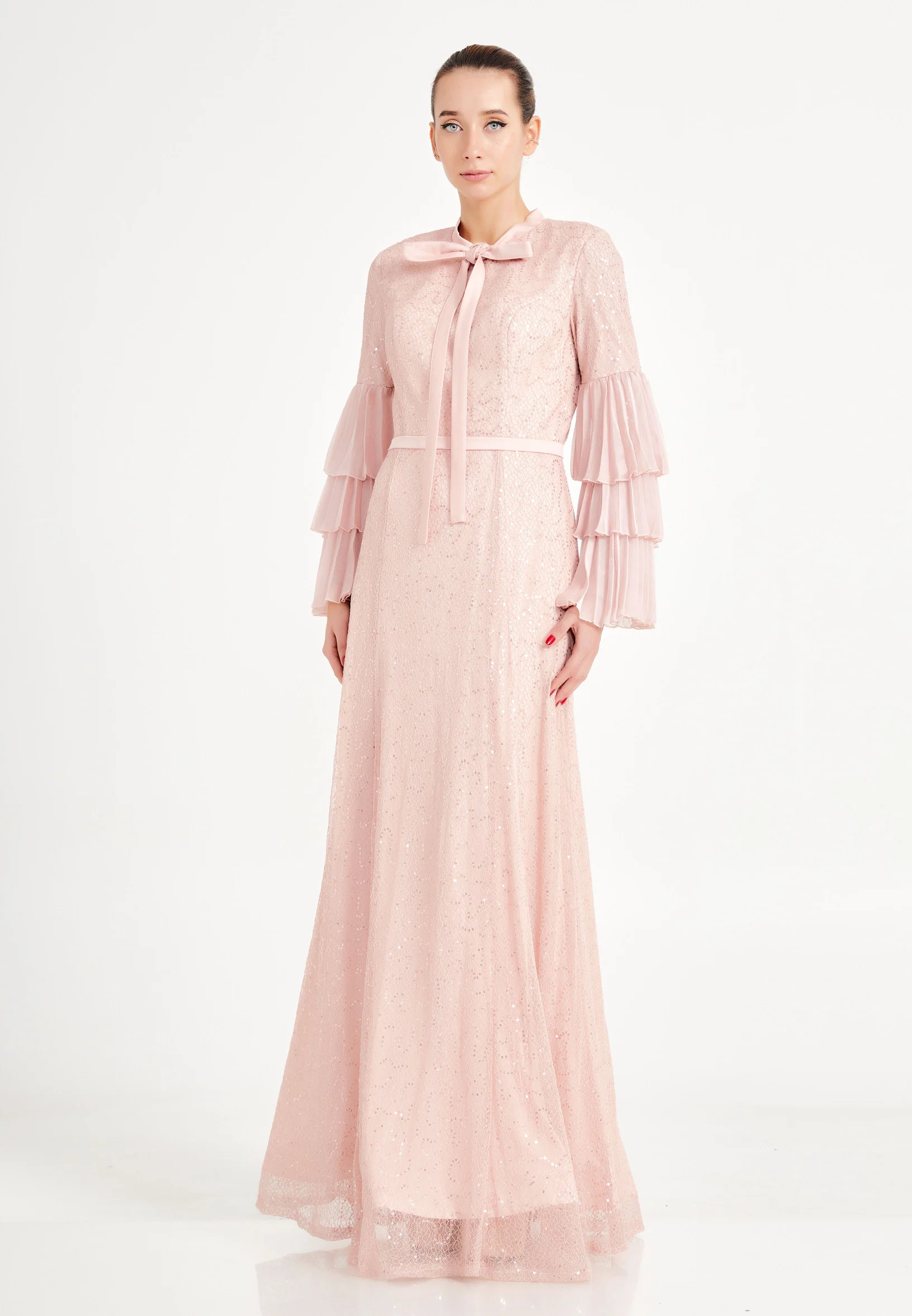 Long Sleeve Maxi Lace Column Regular Wedding Guest Dress fvl2259 - Image 11
