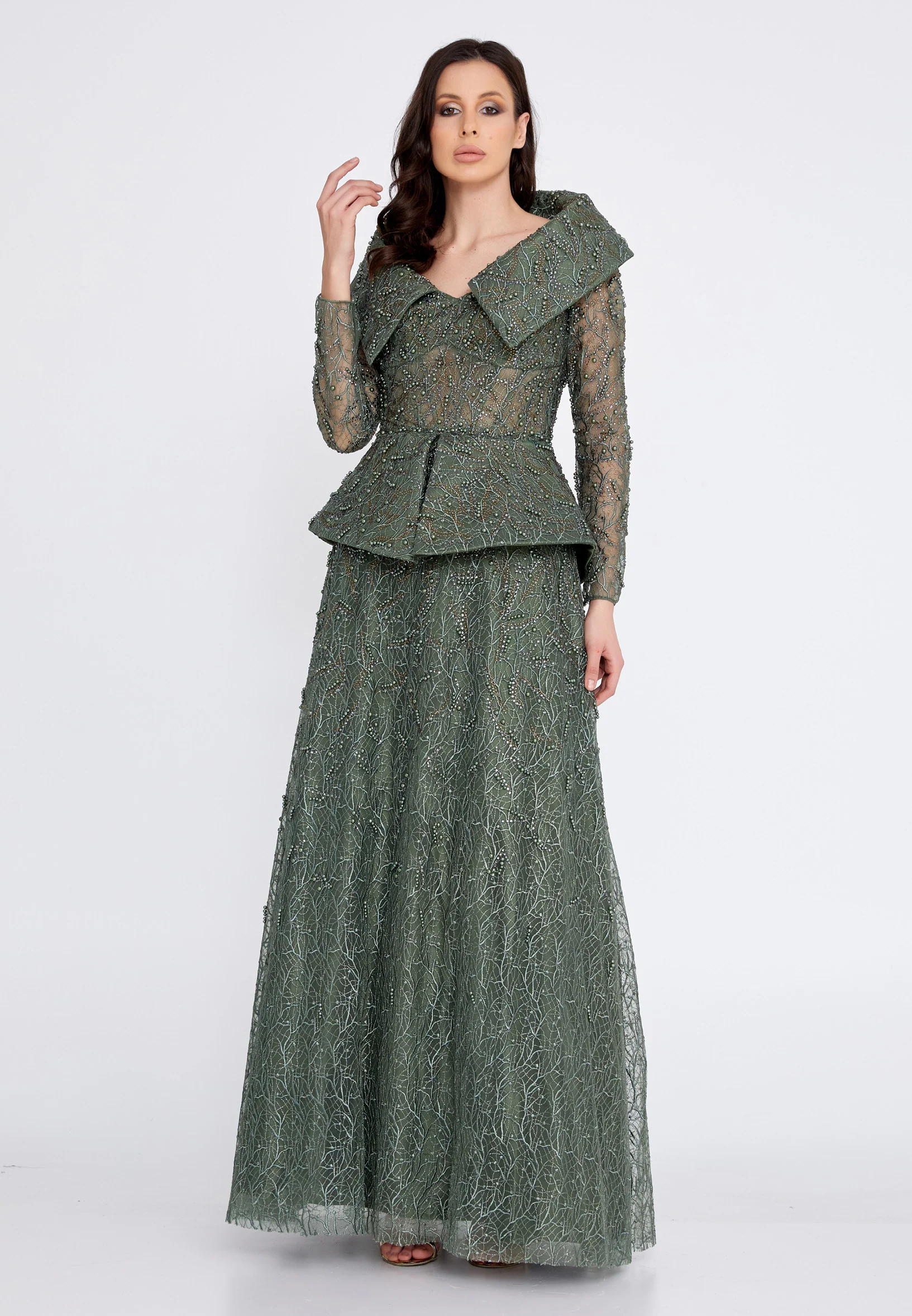 Long Sleeve Maxi Lace Gown Regular Prom Dress knz3094 - Image 9