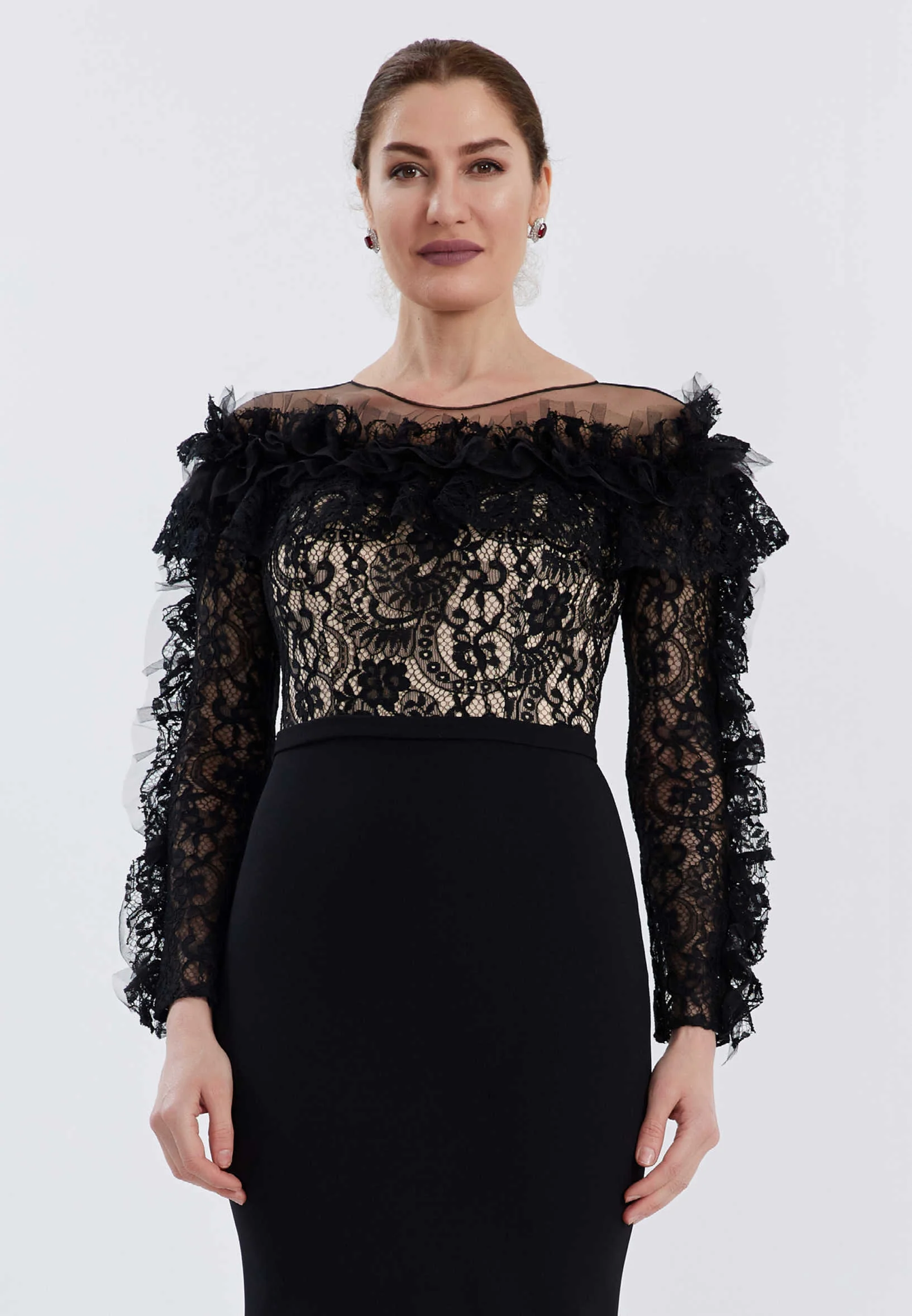 Long Sleeve Maxi Lace Mermaid Regular Evening Dress brq1074 - Image 4