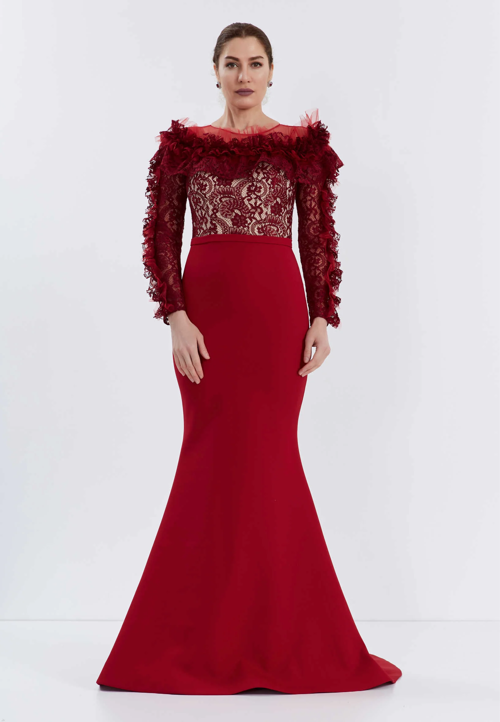 Long Sleeve Maxi Lace Mermaid Regular Evening Dress brq1074 - Image 5