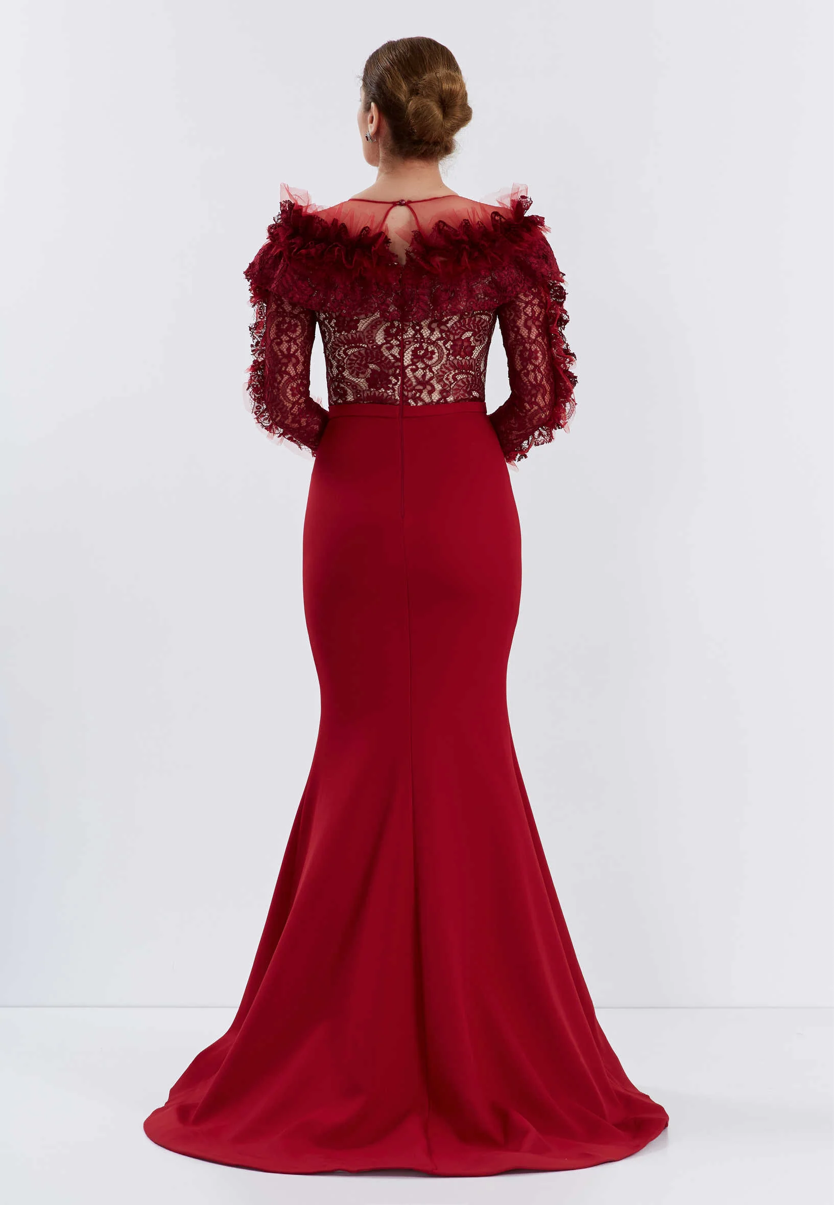 Long Sleeve Maxi Lace Mermaid Regular Evening Dress brq1074 - Image 6