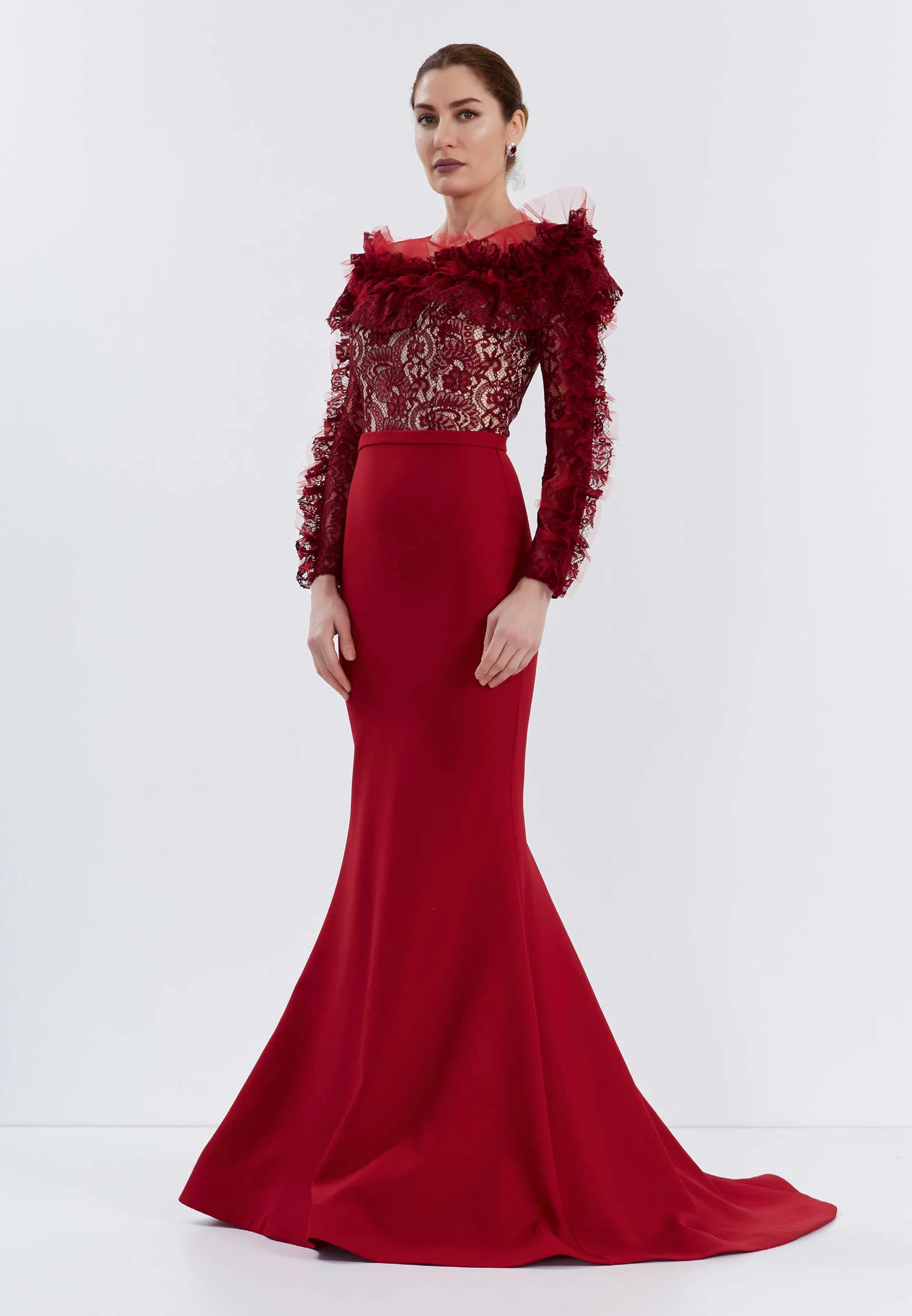 Long Sleeve Maxi Lace Mermaid Regular Evening Dress brq1074 - Image 7