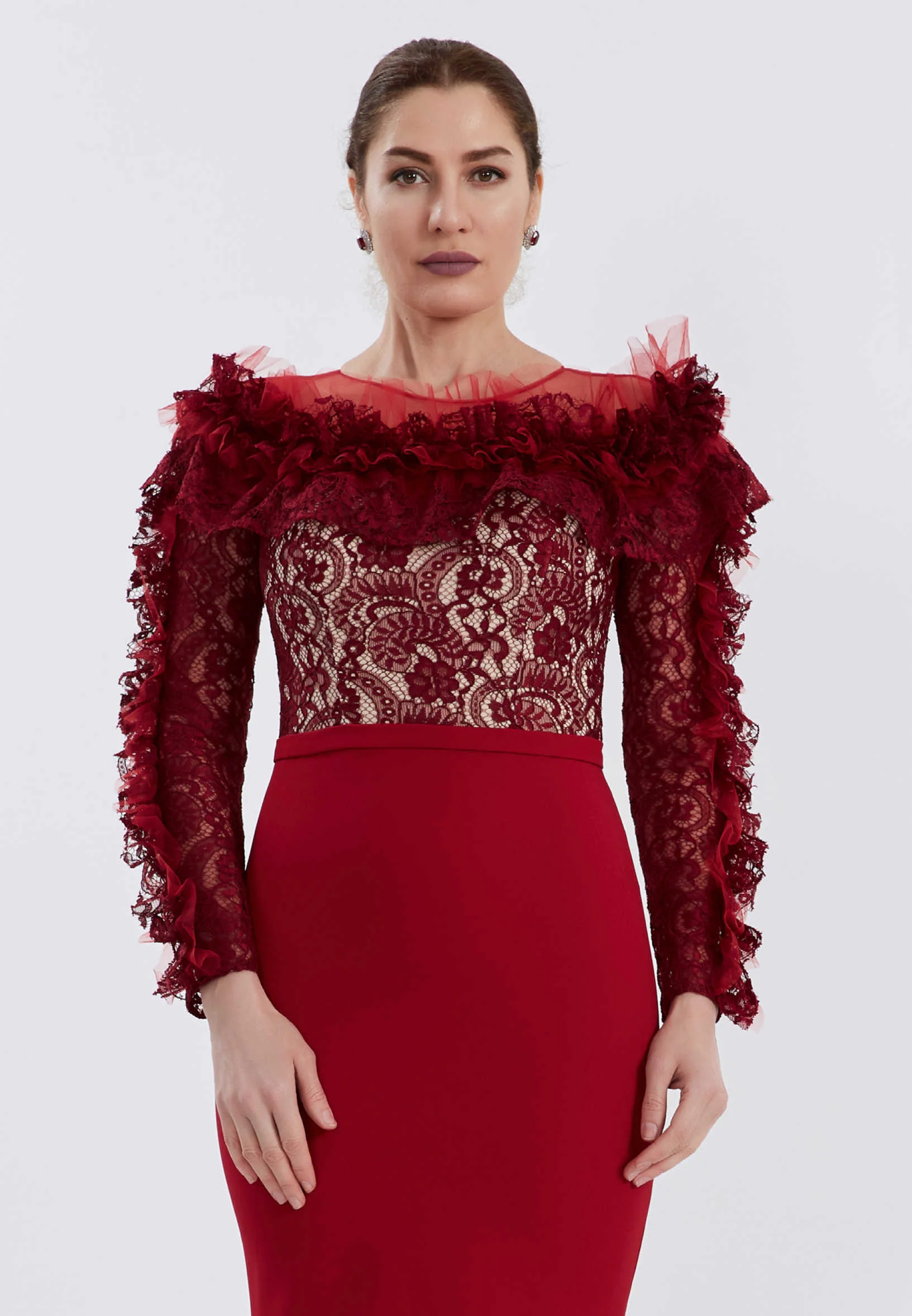 Long Sleeve Maxi Lace Mermaid Regular Evening Dress brq1074 - Image 8