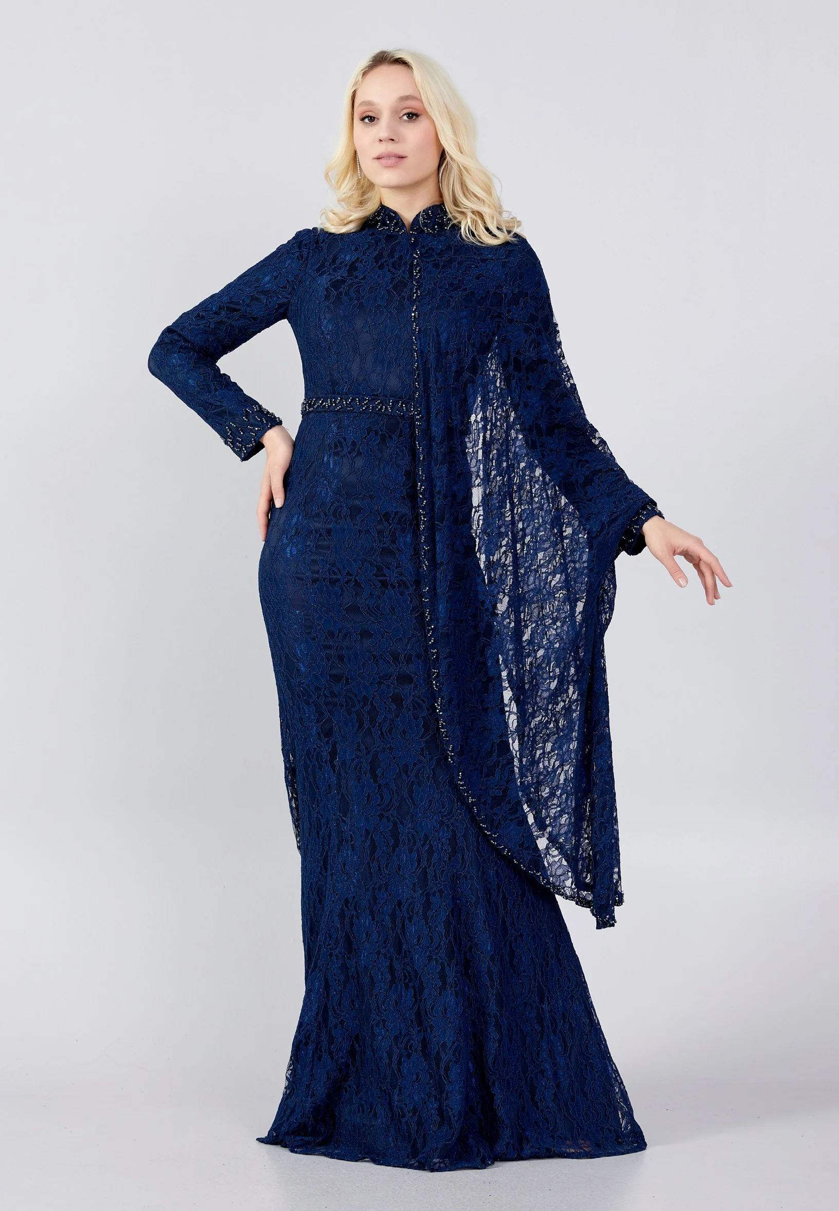 Long Sleeve Maxi Lace Mermaid Regular Evening Dress frc8020 - Image 5
