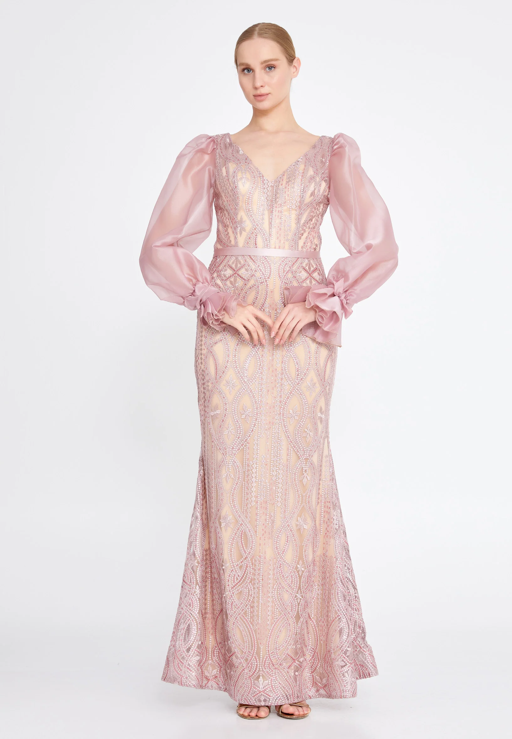 Long Sleeve Maxi Lace Mermaid Regular Evening Dress srn8063