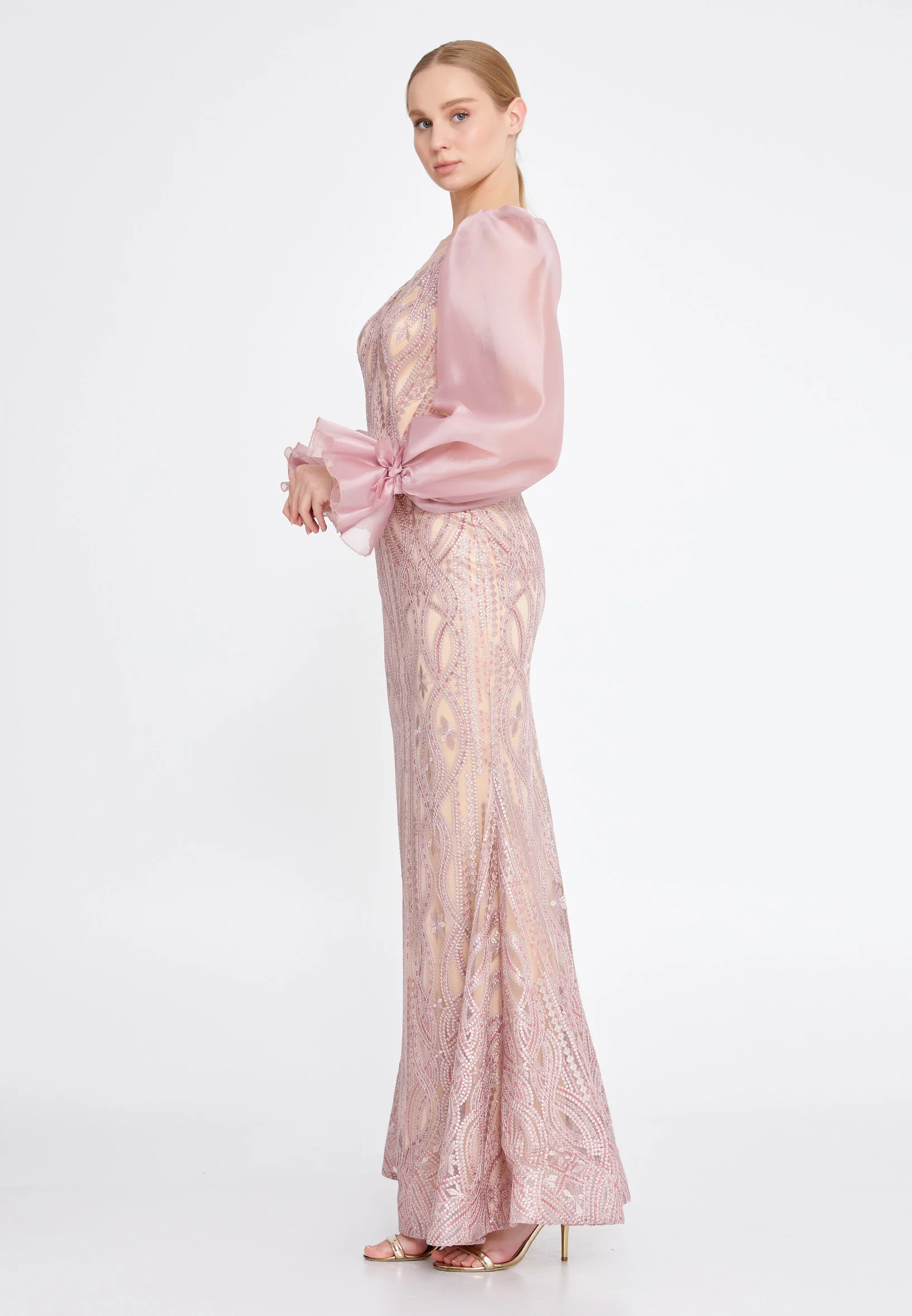 Long Sleeve Maxi Lace Mermaid Regular Evening Dress srn8063 - Image 3