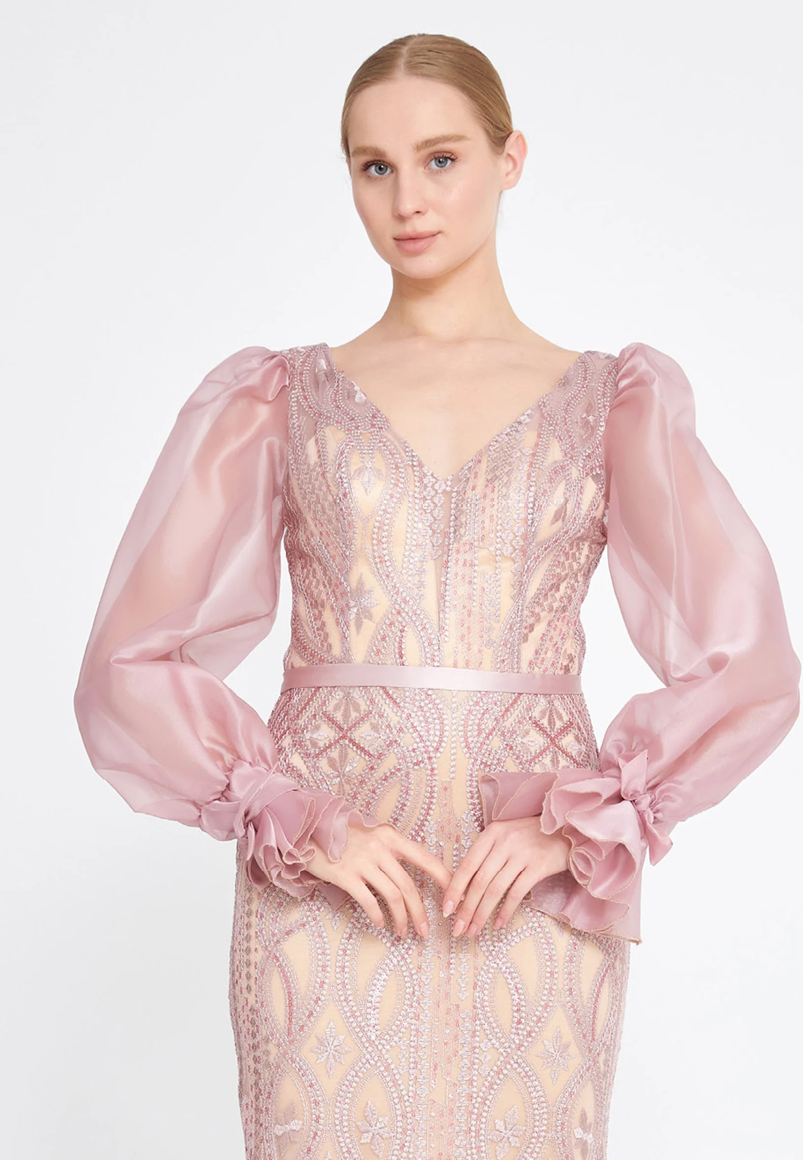 Long Sleeve Maxi Lace Mermaid Regular Evening Dress srn8063 - Image 4