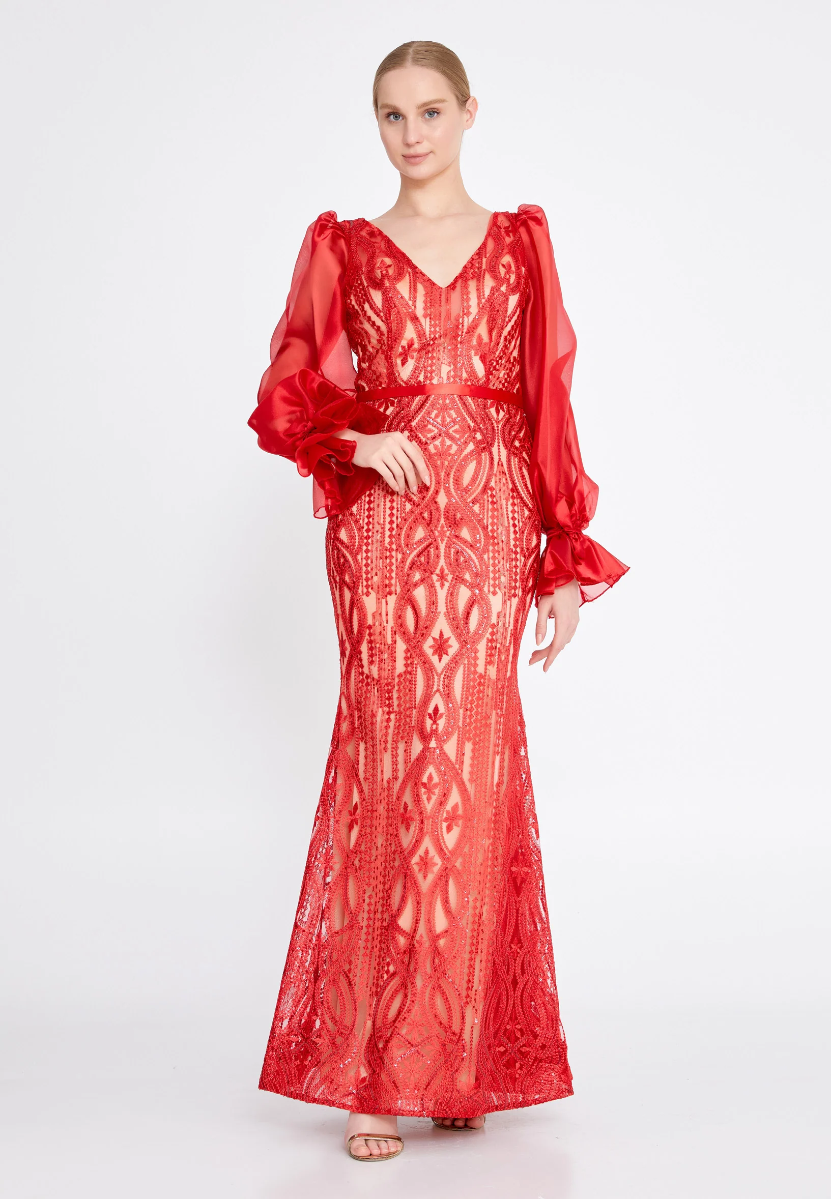 Long Sleeve Maxi Lace Mermaid Regular Evening Dress srn8063 - Image 5