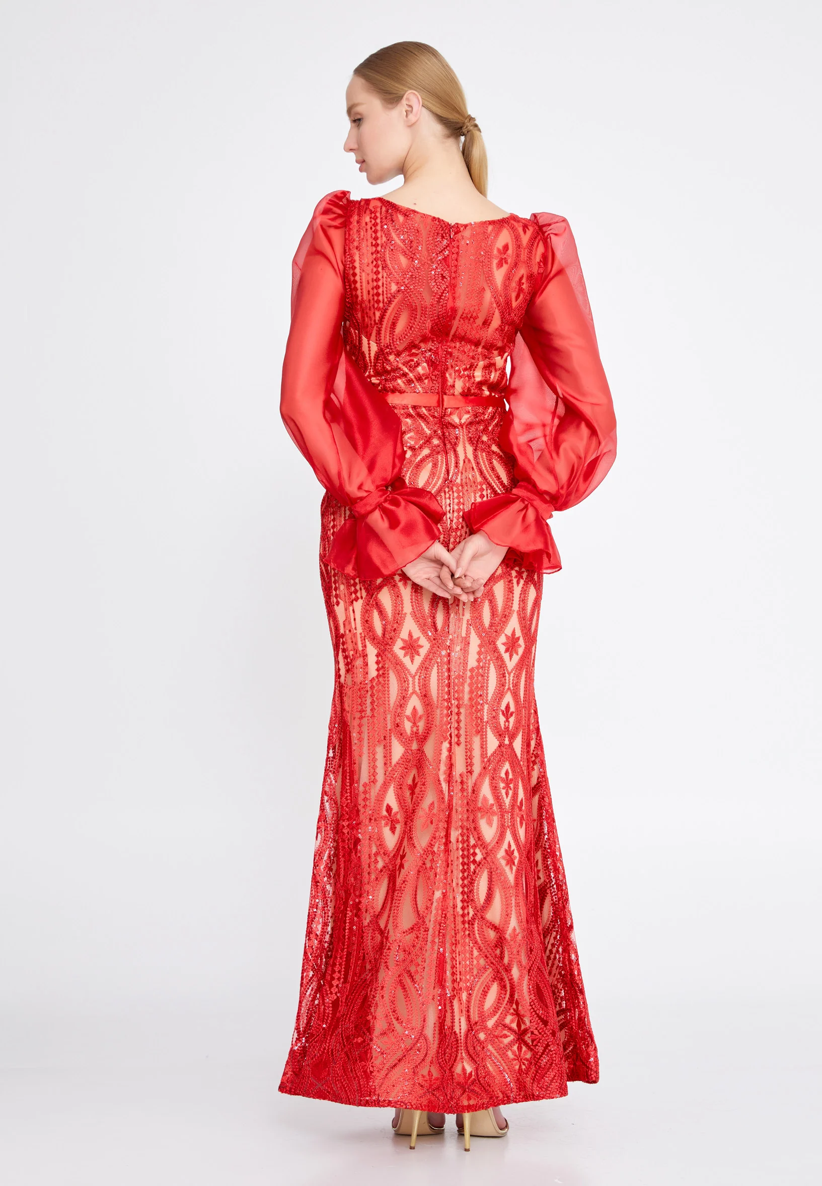Long Sleeve Maxi Lace Mermaid Regular Evening Dress srn8063 - Image 6