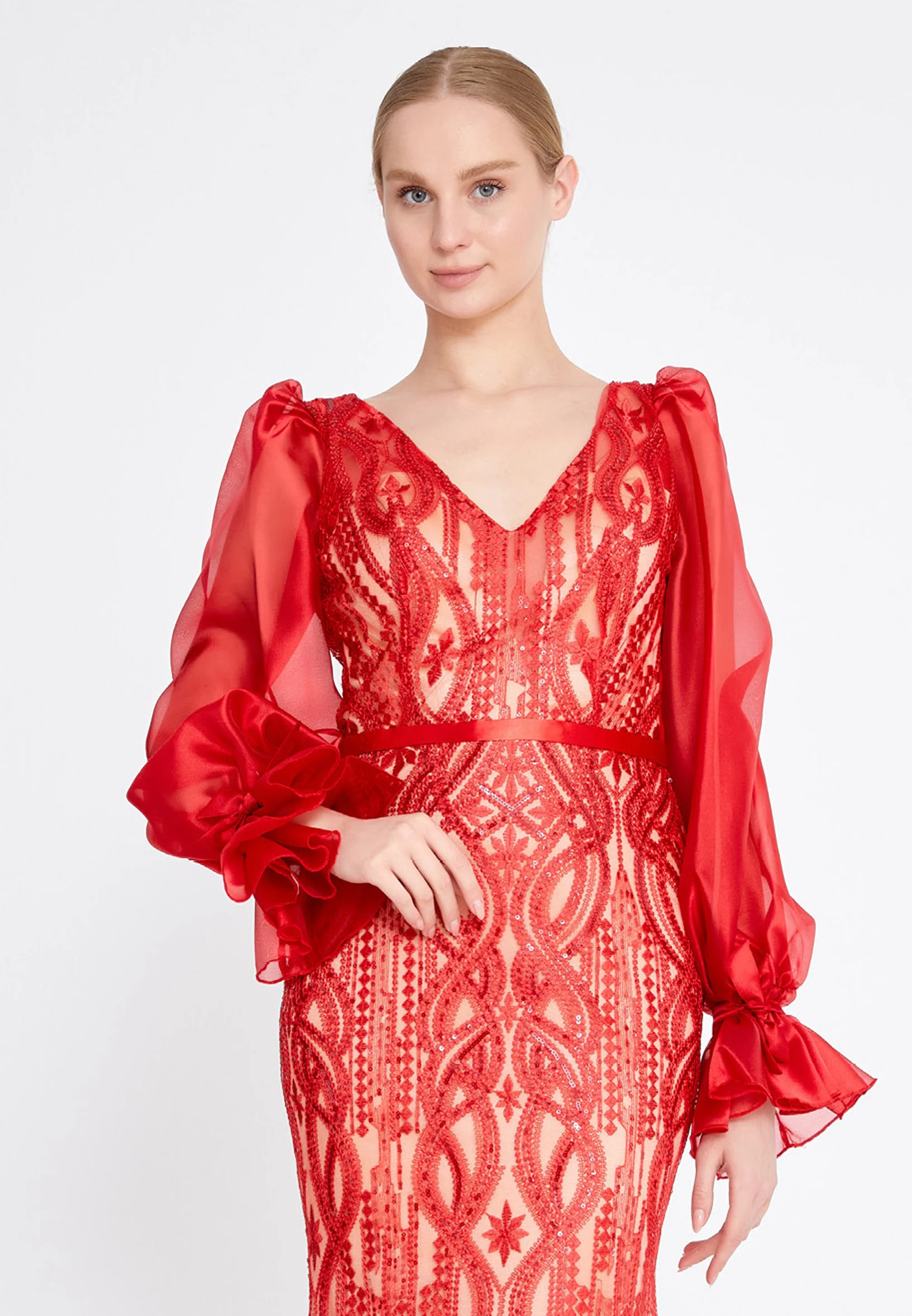 Long Sleeve Maxi Lace Mermaid Regular Evening Dress srn8063 - Image 8