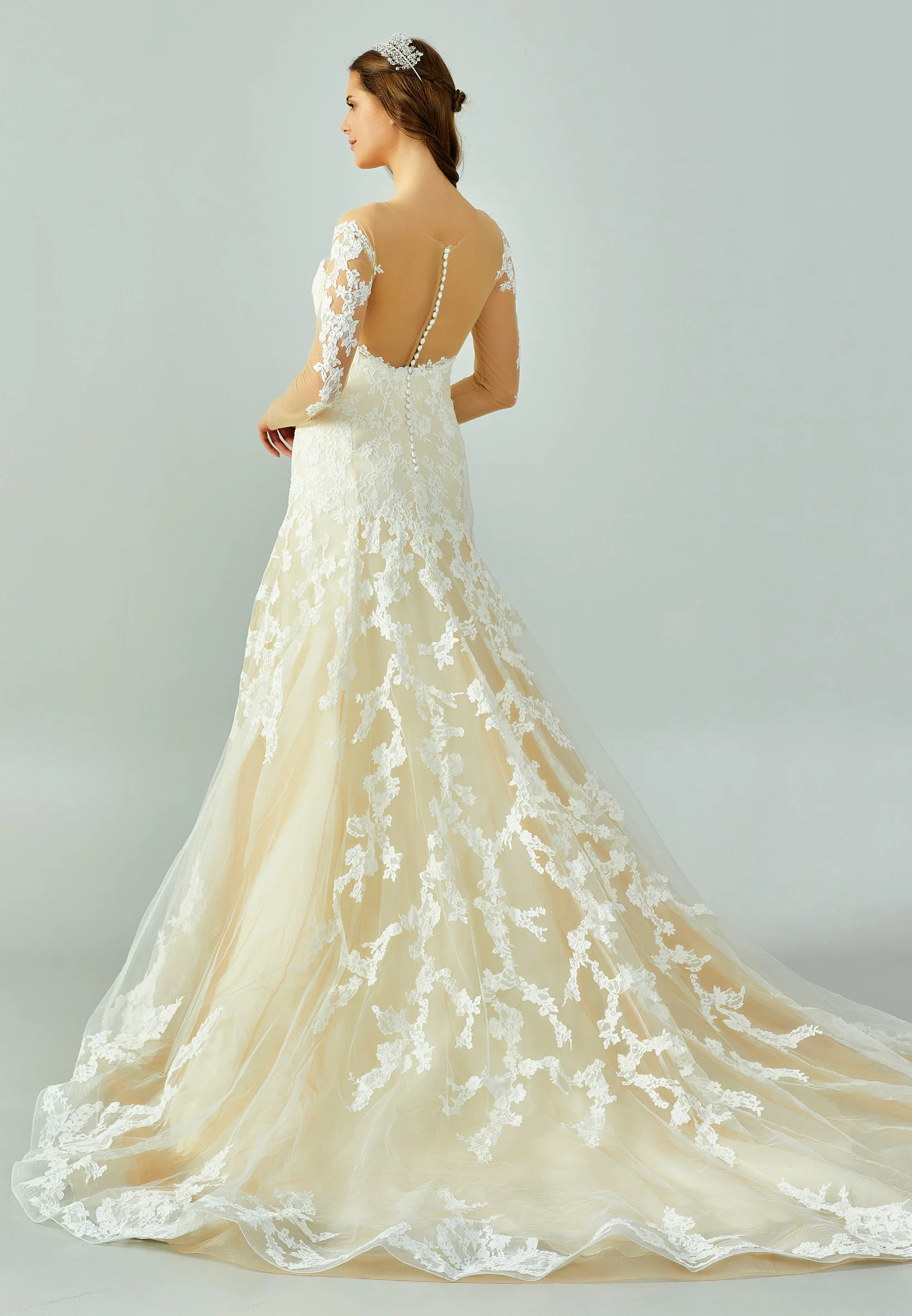 Long Sleeve Maxi Lace Regular Wedding Dress enz00452 - Image 3