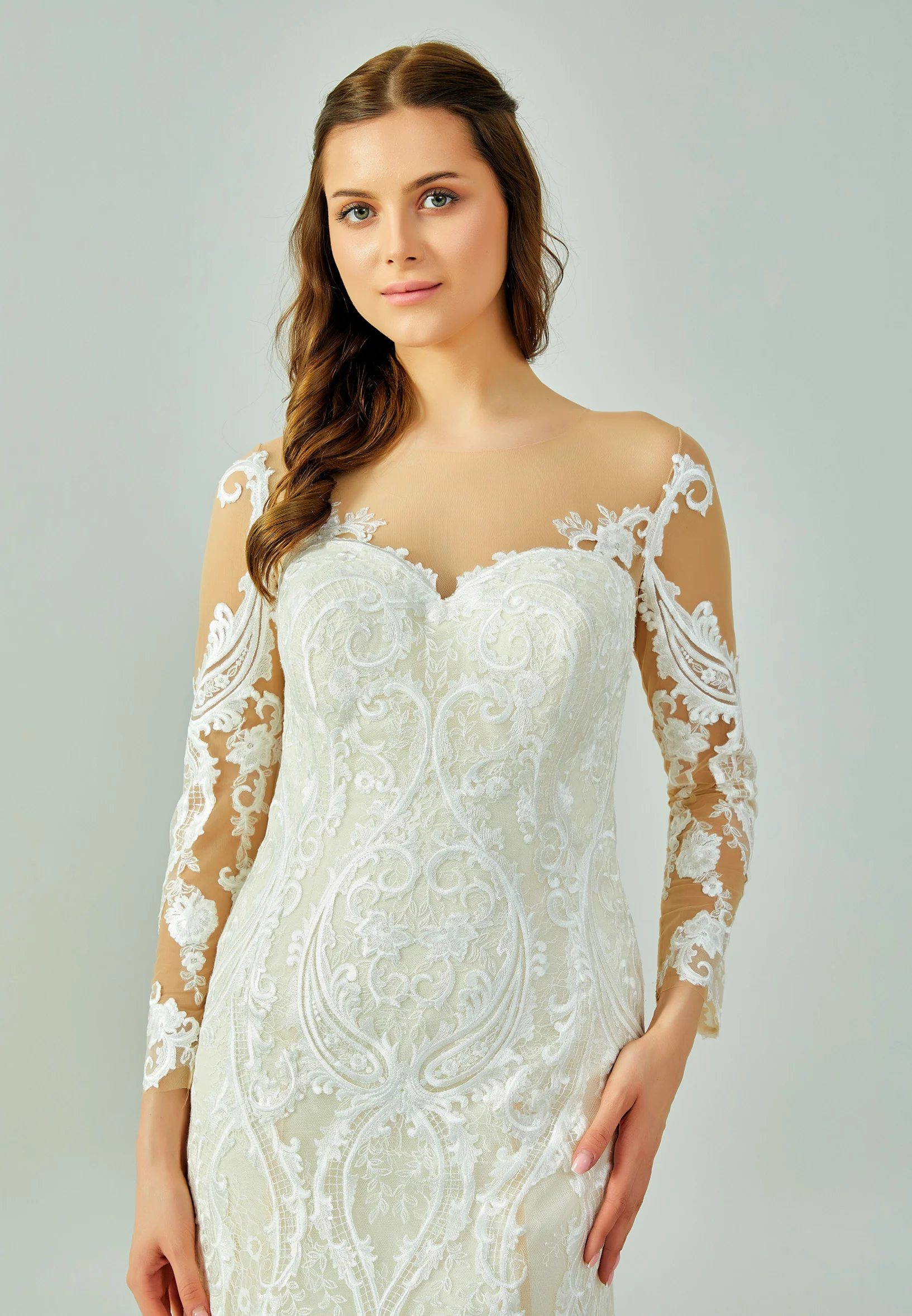 Long Sleeve Maxi Lace Regular Wedding Dress enz00453 - Image 2