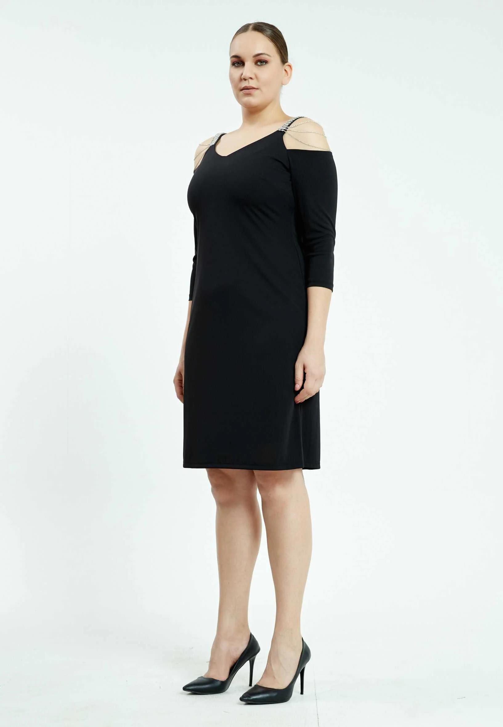 Long Sleeve Maxi Lycra Column Plus Size Casual Dress ayb18k6933 - Image 3