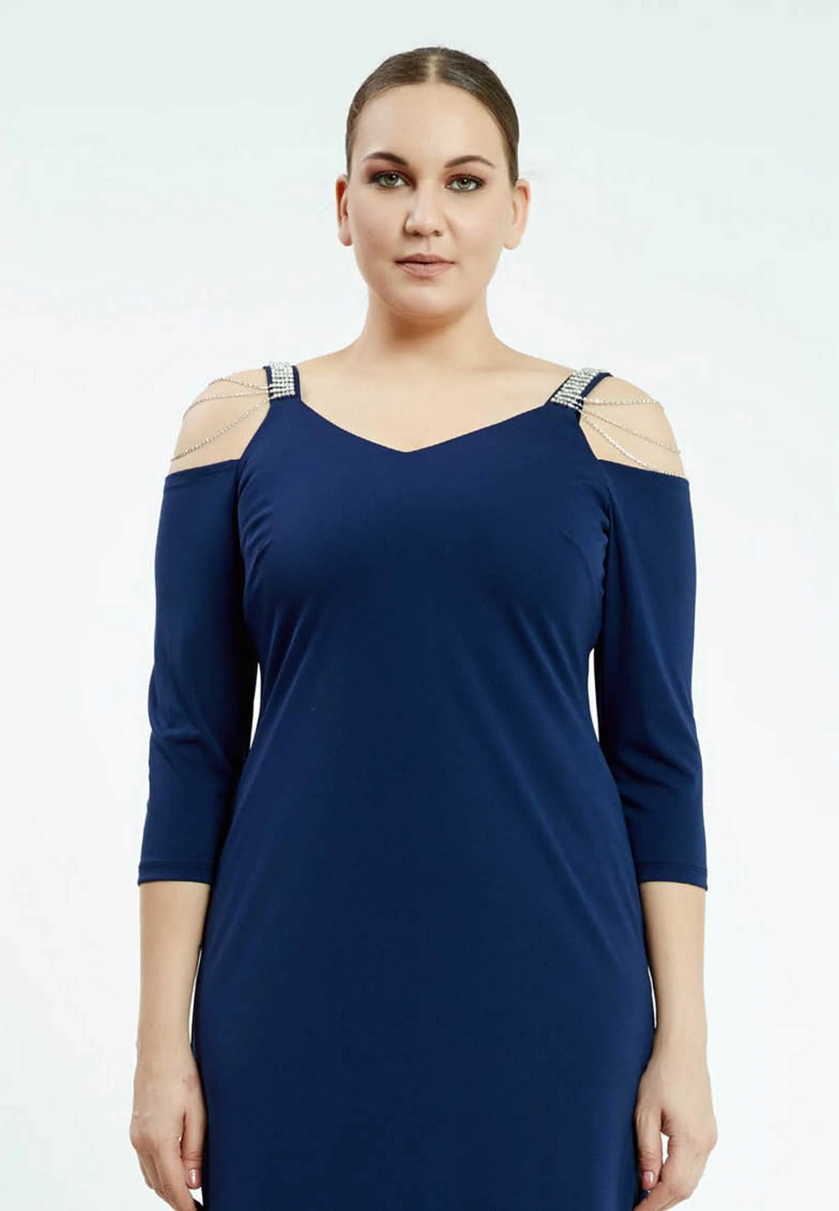 Long Sleeve Maxi Lycra Column Plus Size Casual Dress ayb18k6933 - Image 8
