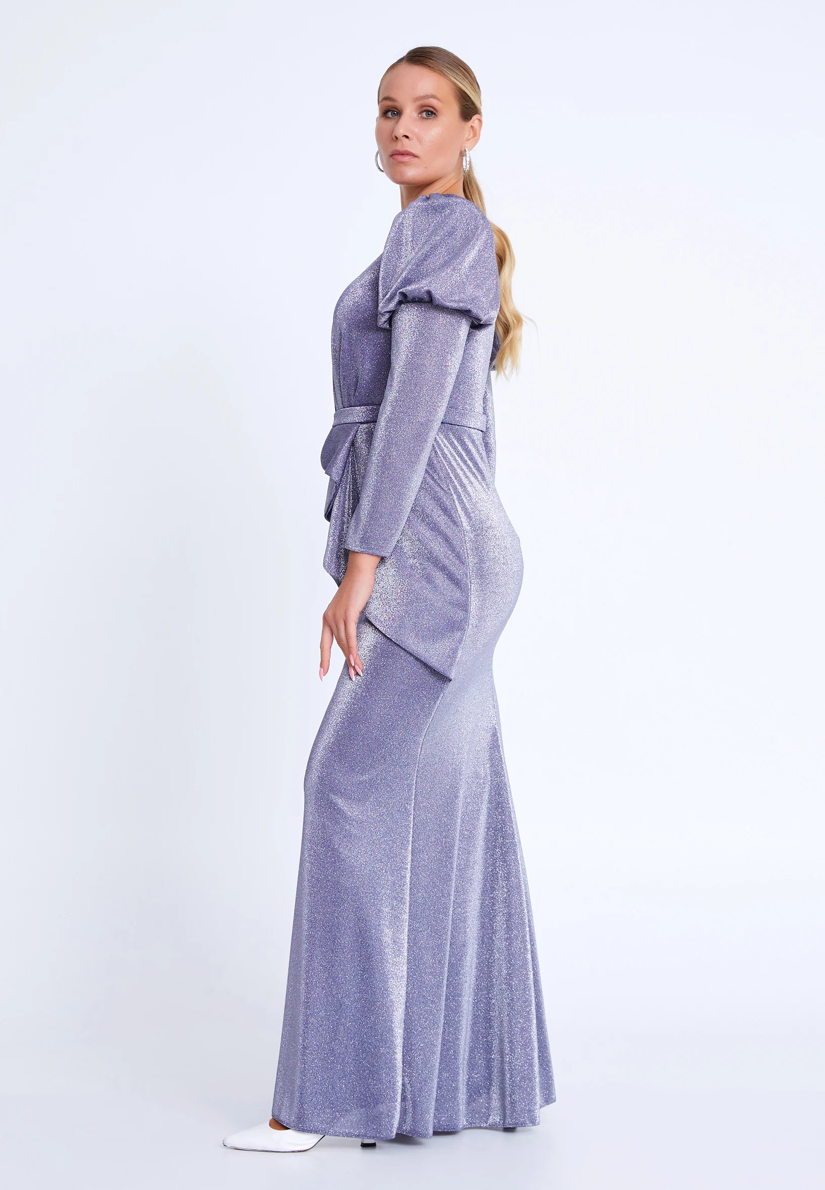 Long Sleeve Maxi Lycra Column Plus Size Evening Dress rmn3165-b - Image 11
