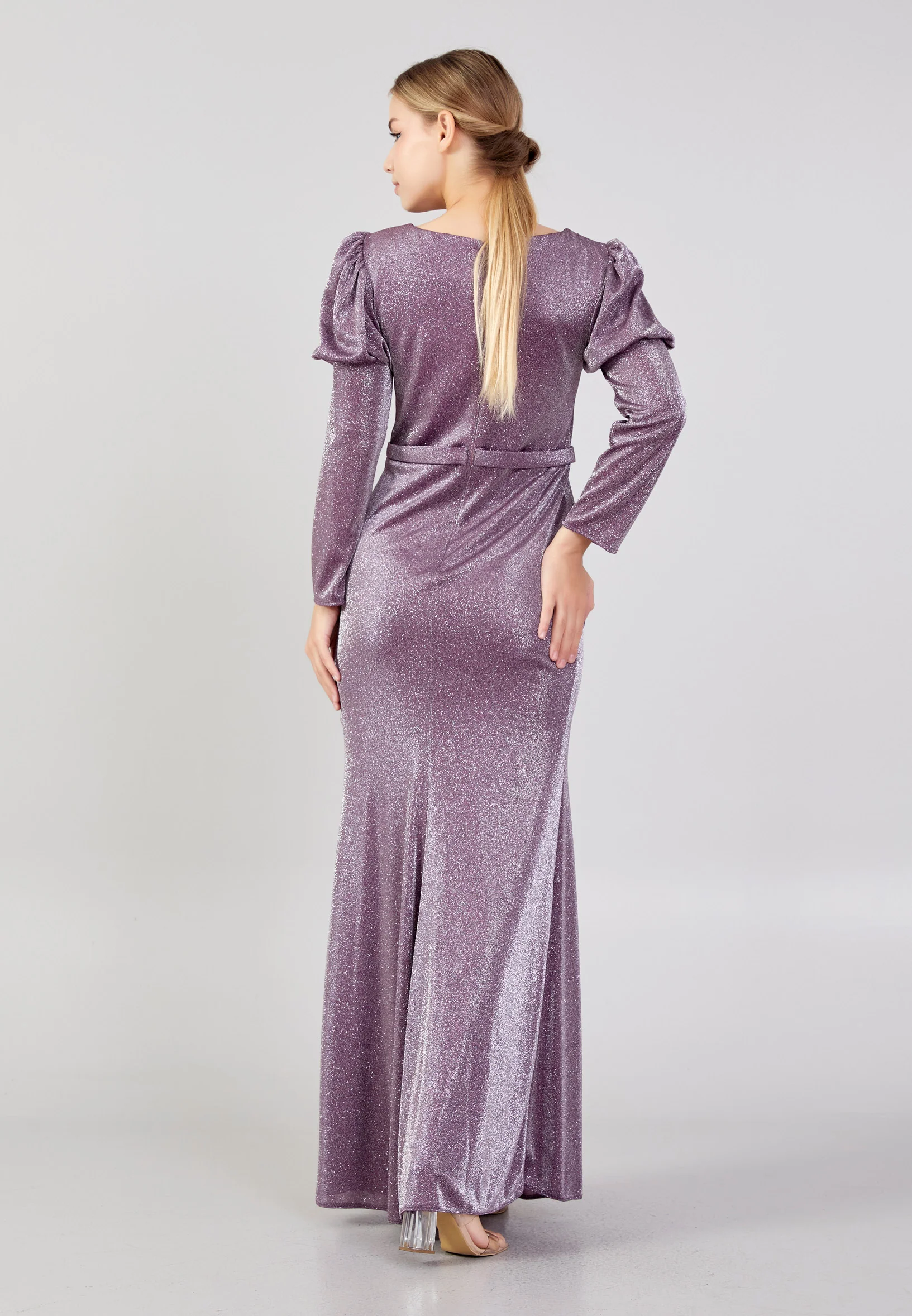 Long Sleeve Maxi Lycra Column Plus Size Evening Dress rmn3165-b - Image 15