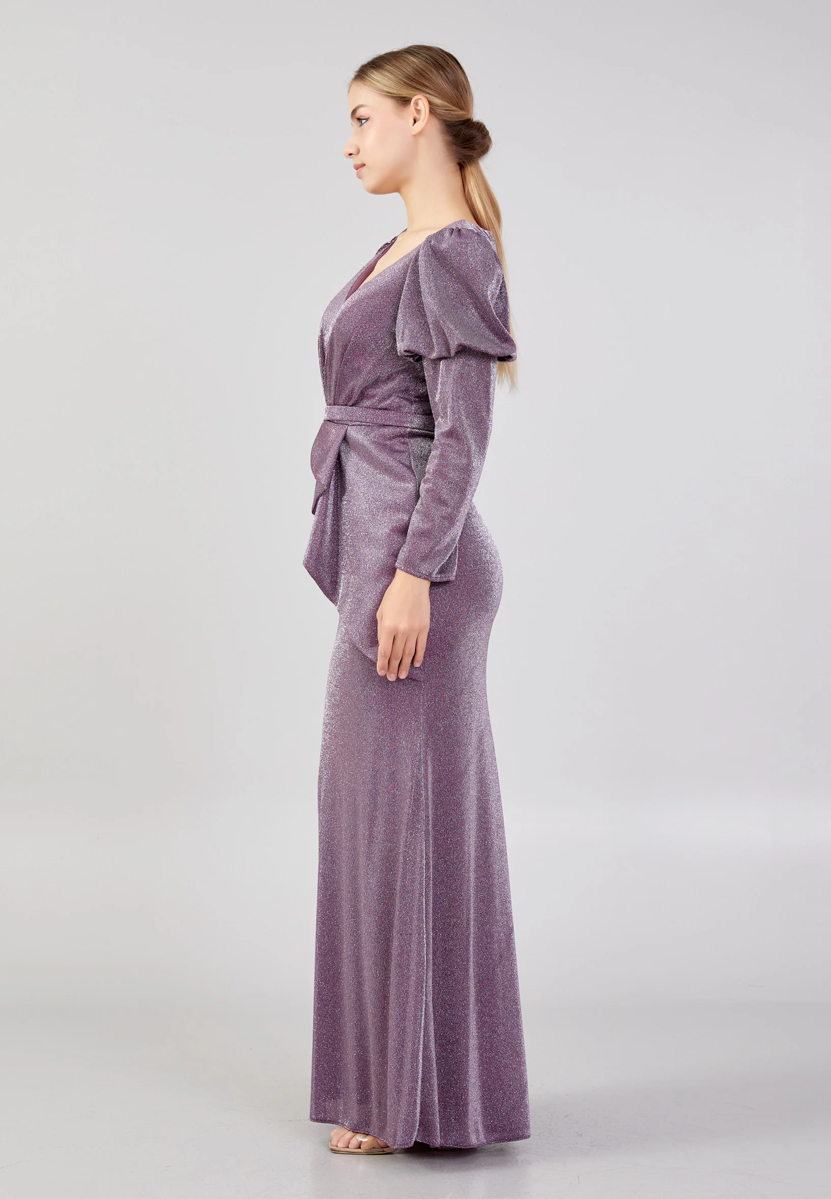 Long Sleeve Maxi Lycra Column Plus Size Evening Dress rmn3165-b - Image 16