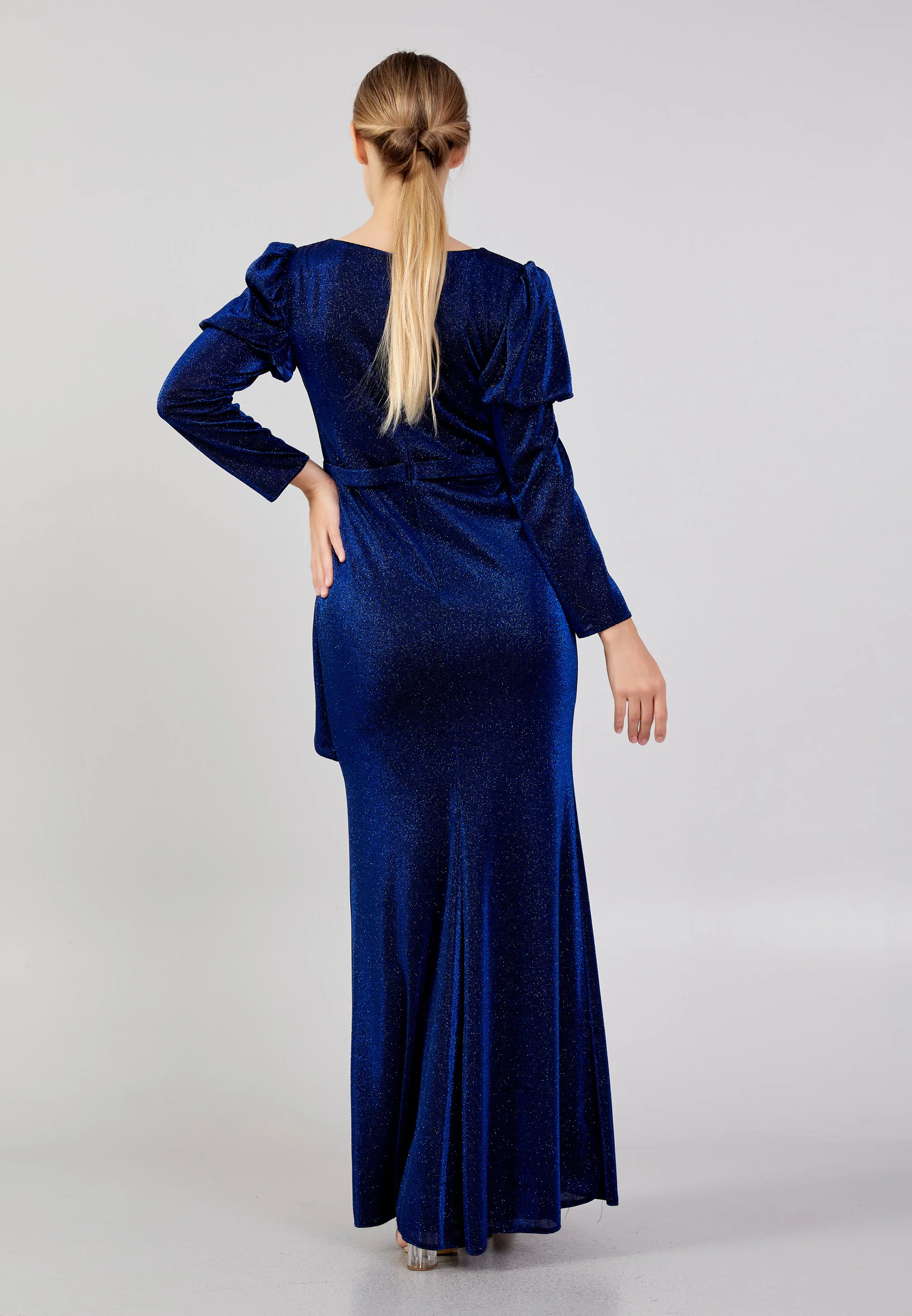 Long Sleeve Maxi Lycra Column Plus Size Evening Dress rmn3165-b - Image 22