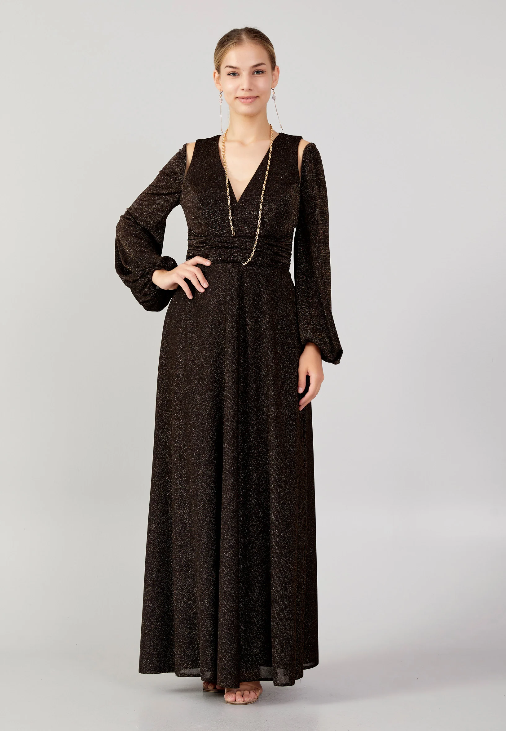 Long Sleeve Maxi Lycra Column Plus Size Wedding Guest Dress prl754