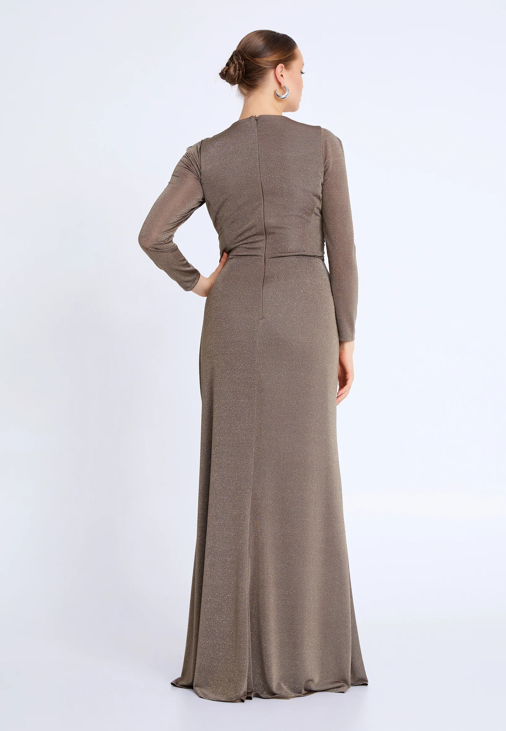 Long Sleeve Maxi Lycra Column Plus Size Wedding Guest Dress prl759-b - Image 10