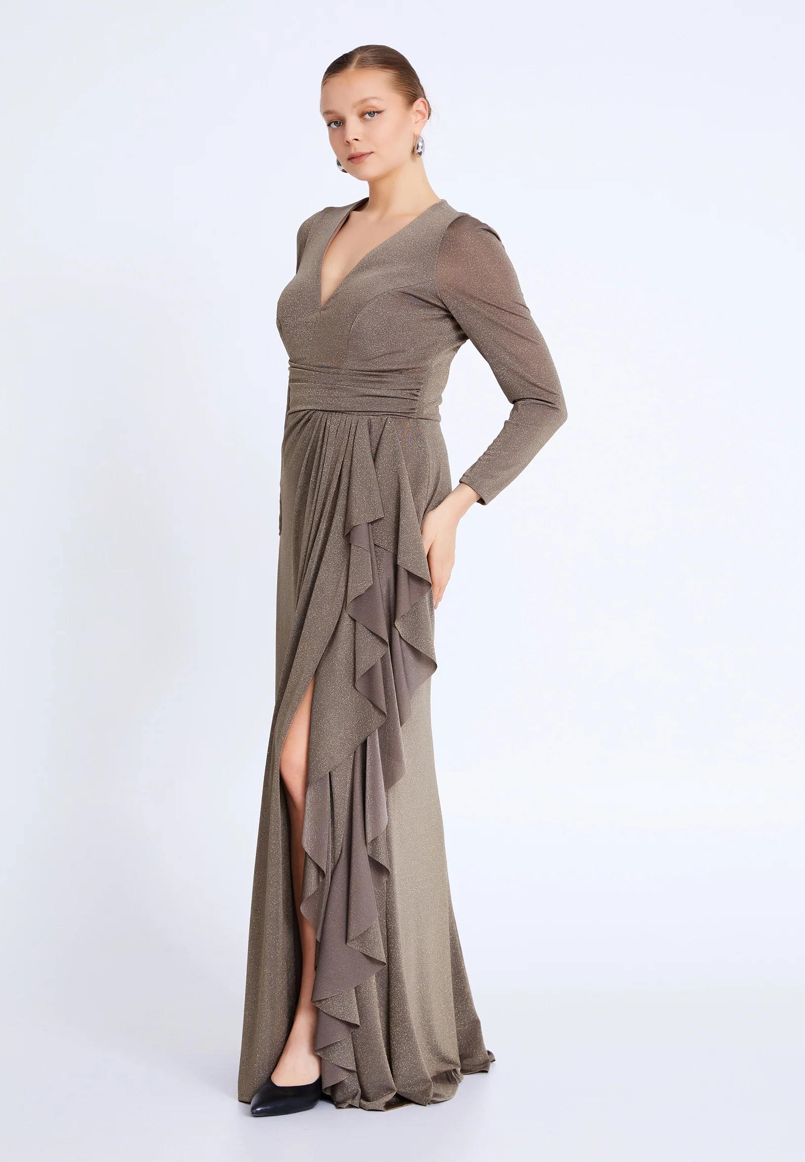 Long Sleeve Maxi Lycra Column Plus Size Wedding Guest Dress prl759-b - Image 11