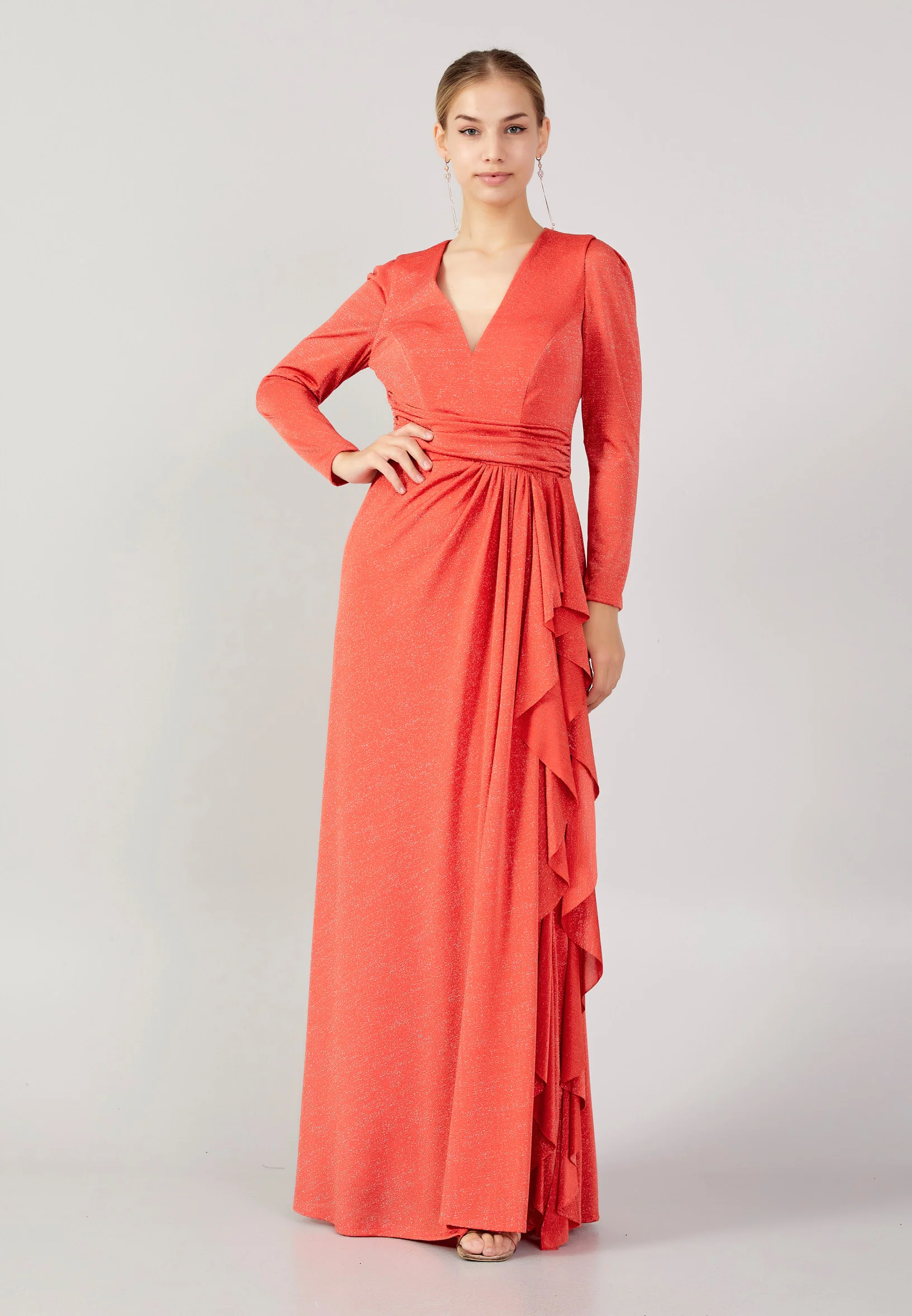 Long Sleeve Maxi Lycra Column Plus Size Wedding Guest Dress prl759-b - Image 13