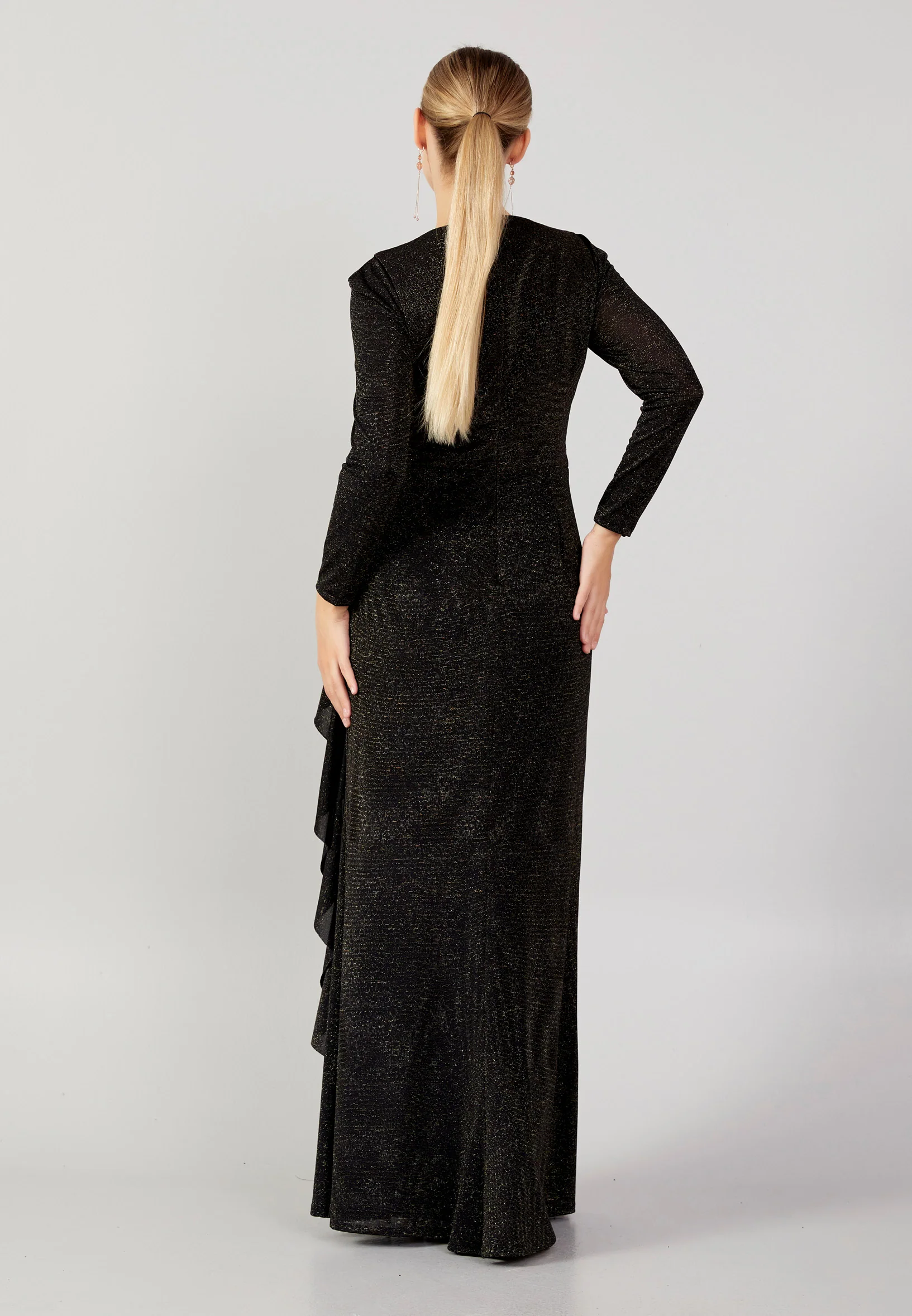 Long Sleeve Maxi Lycra Column Plus Size Wedding Guest Dress prl759-b - Image 2