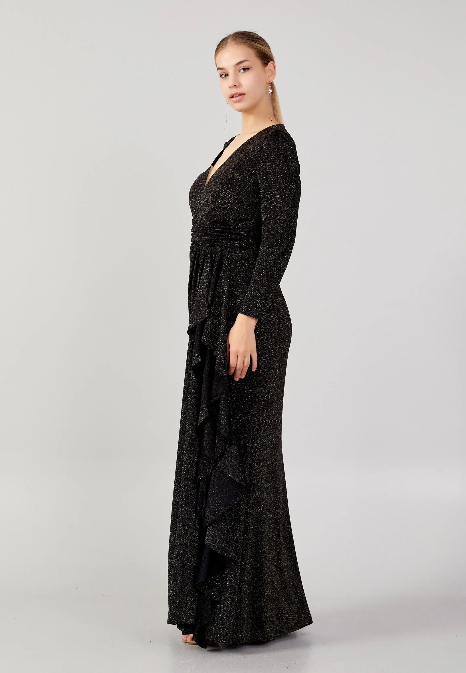 Long Sleeve Maxi Lycra Column Plus Size Wedding Guest Dress prl759-b - Image 3