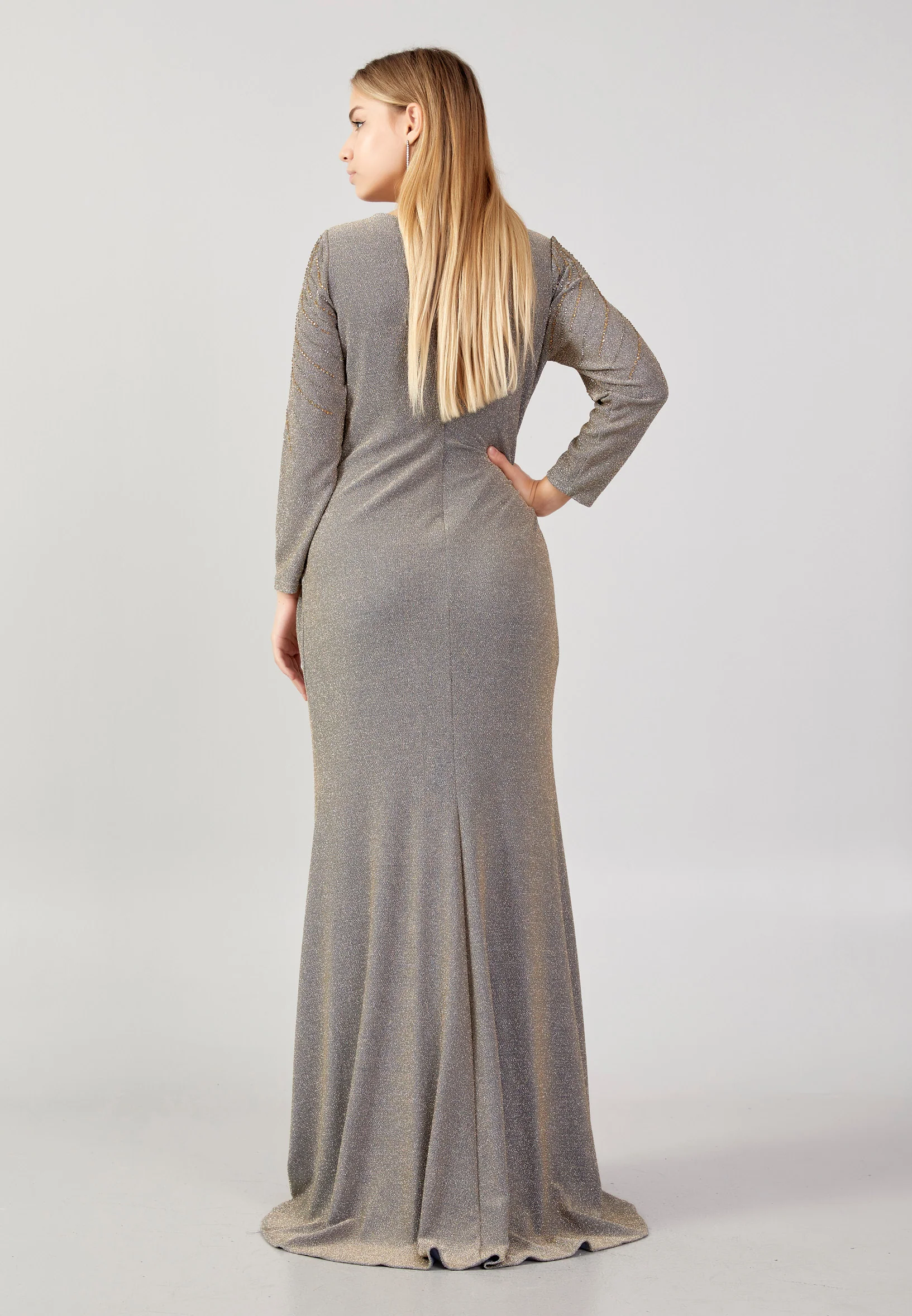Long Sleeve Maxi Lycra Column Plus Size Wedding Guest Dress swr2367 - Image 2