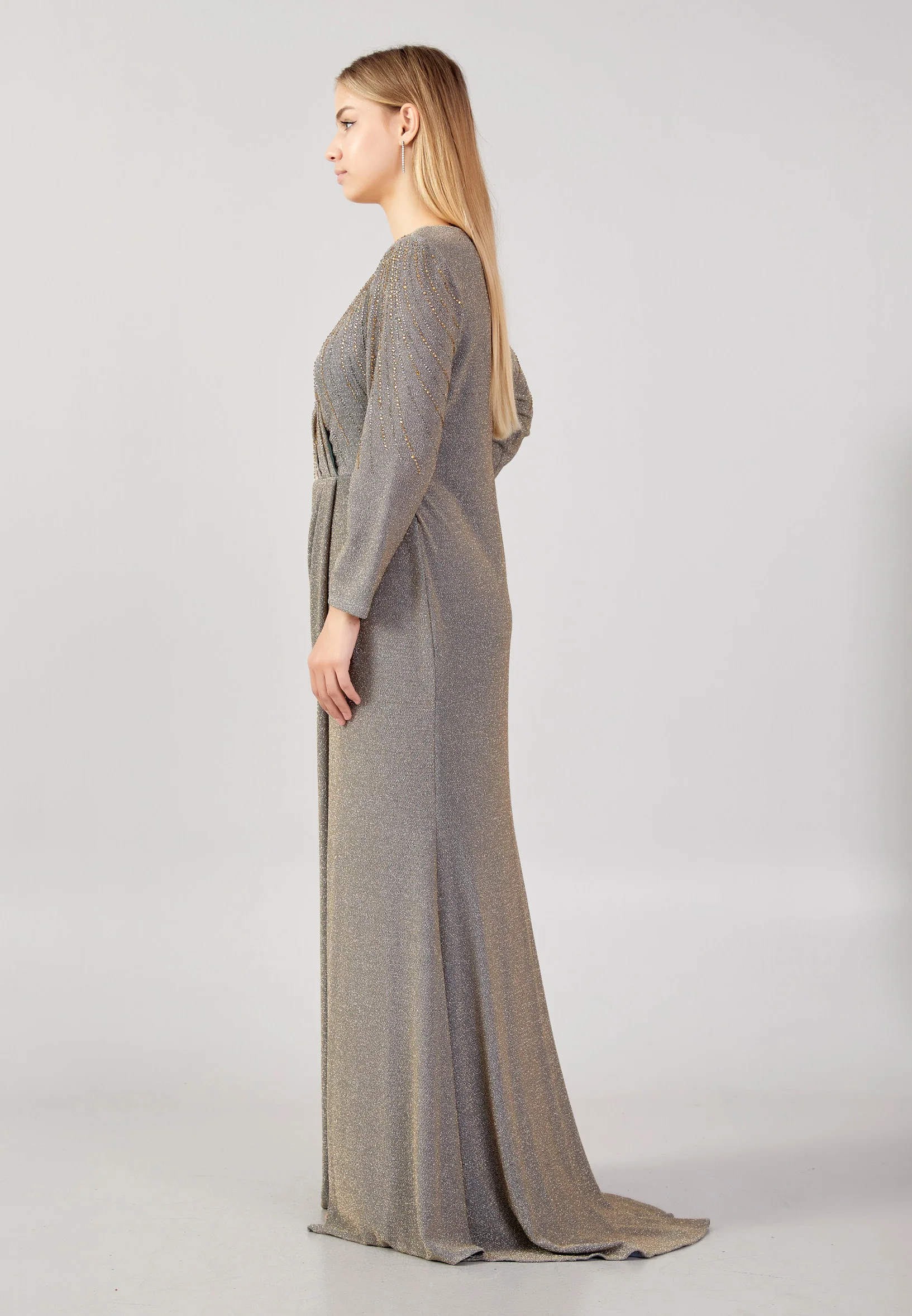 Long Sleeve Maxi Lycra Column Plus Size Wedding Guest Dress swr2367 - Image 3
