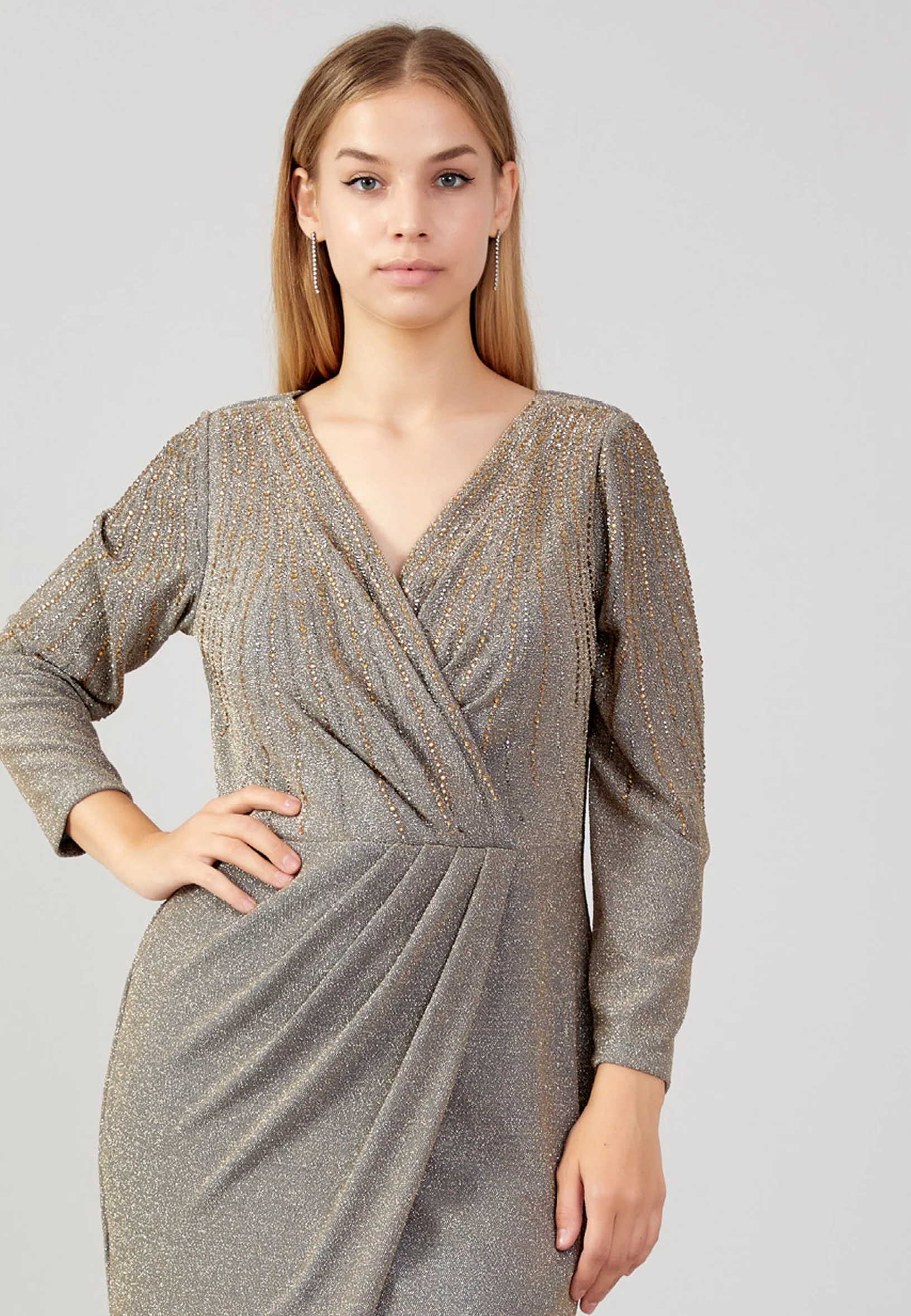 Long Sleeve Maxi Lycra Column Plus Size Wedding Guest Dress swr2367 - Image 4