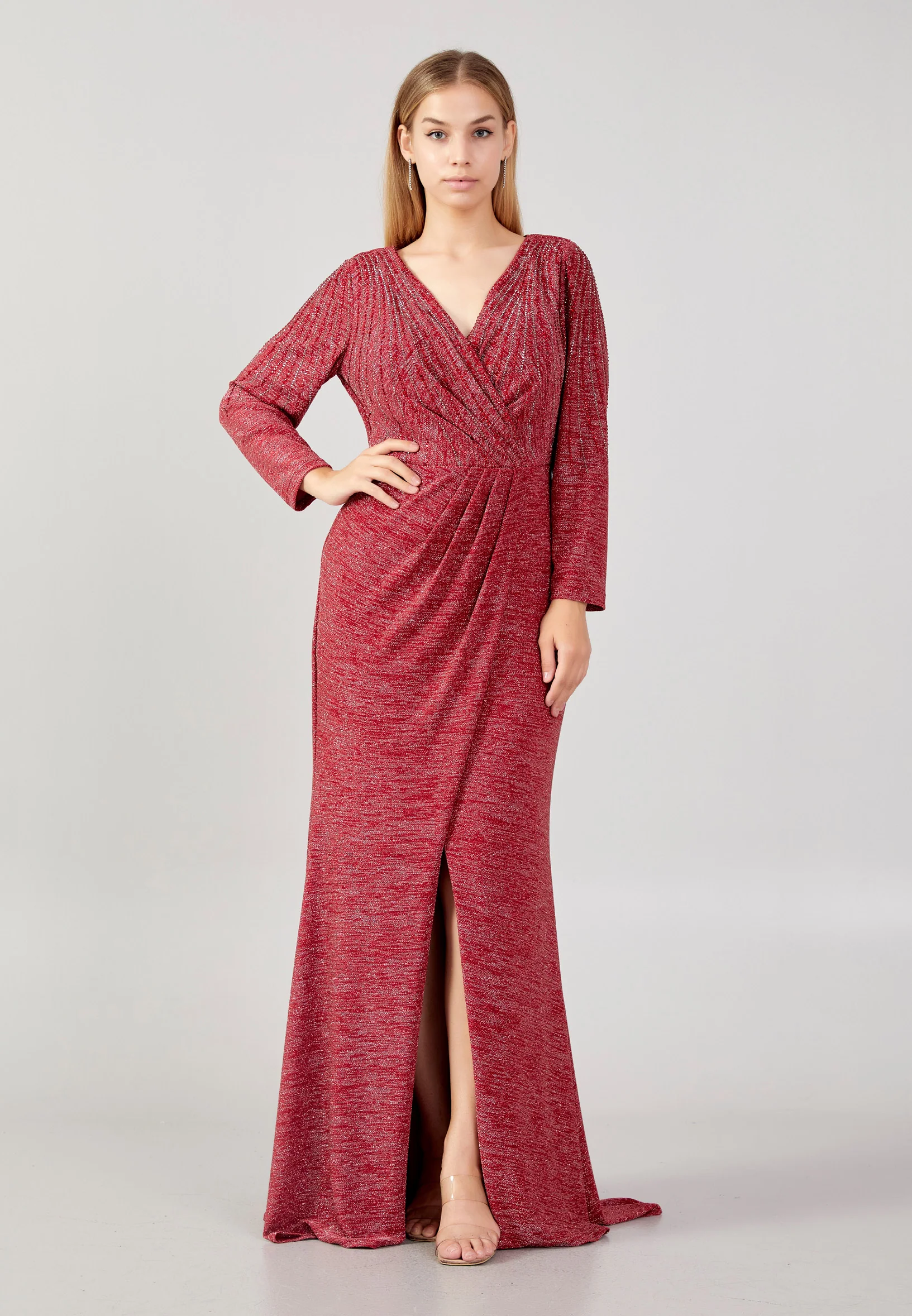 Long Sleeve Maxi Lycra Column Plus Size Wedding Guest Dress swr2367 - Image 5