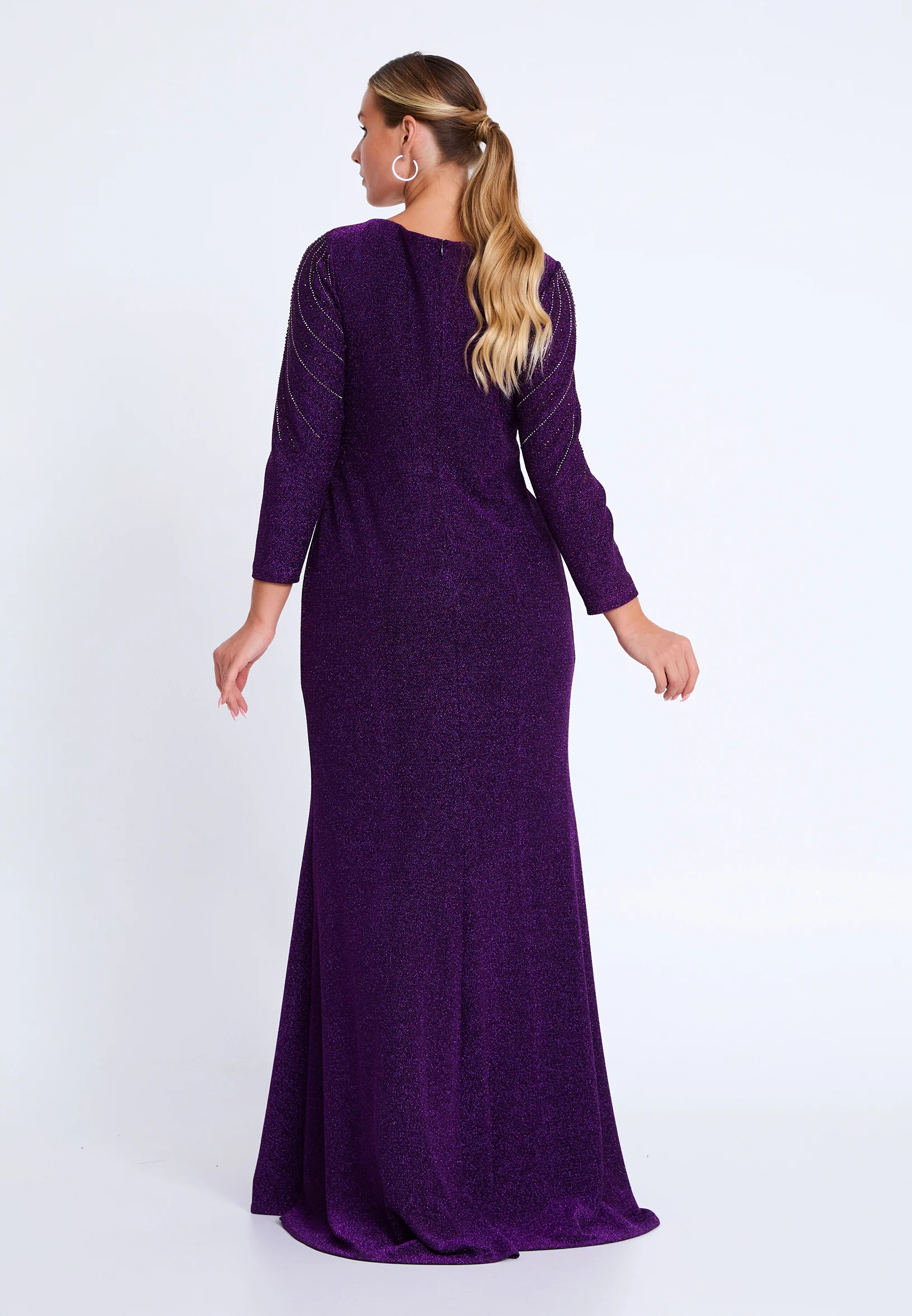 Long Sleeve Maxi Lycra Column Plus Size Wedding Guest Dress swr2367 - Image 7