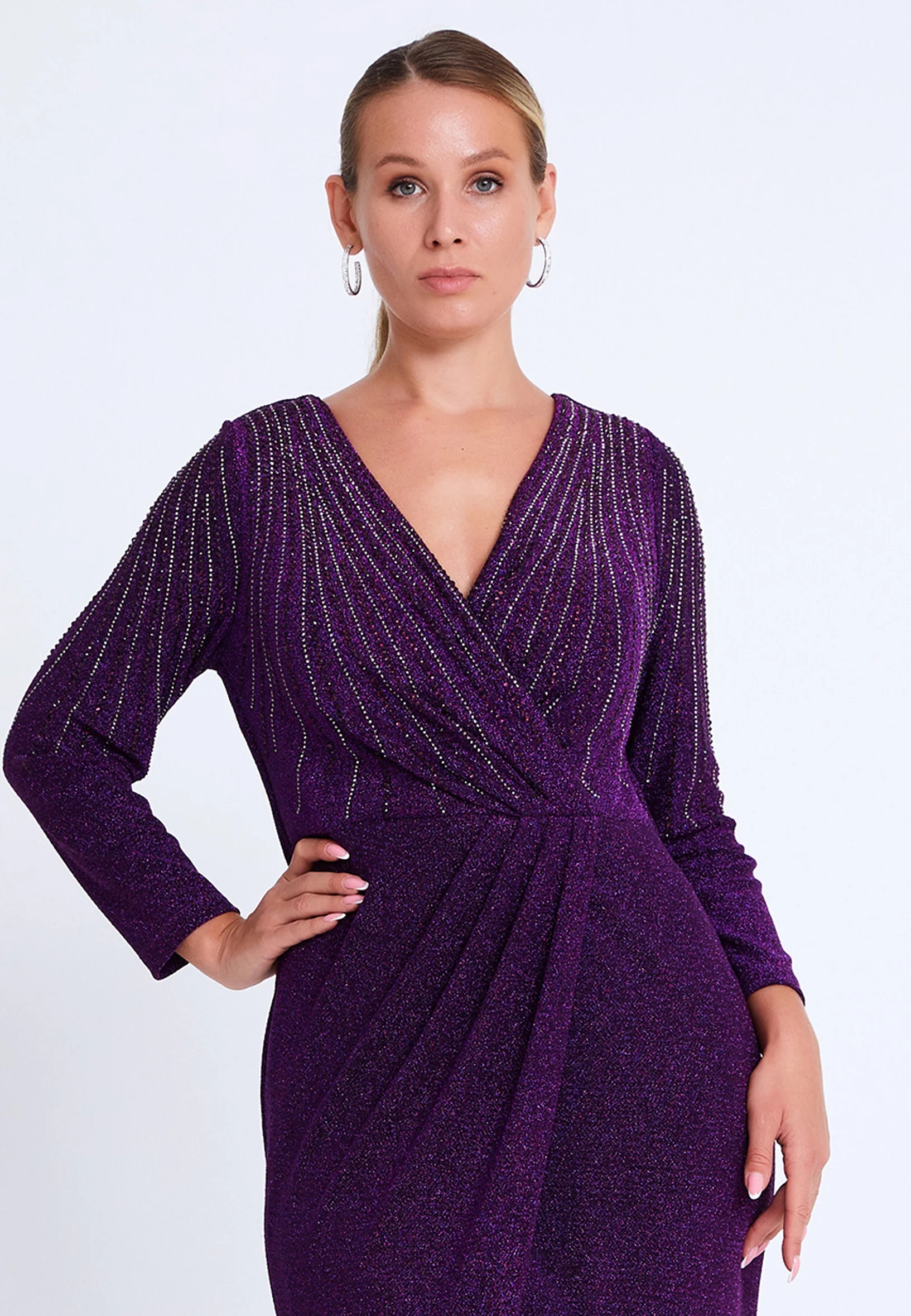 Long Sleeve Maxi Lycra Column Plus Size Wedding Guest Dress swr2367 - Image 9