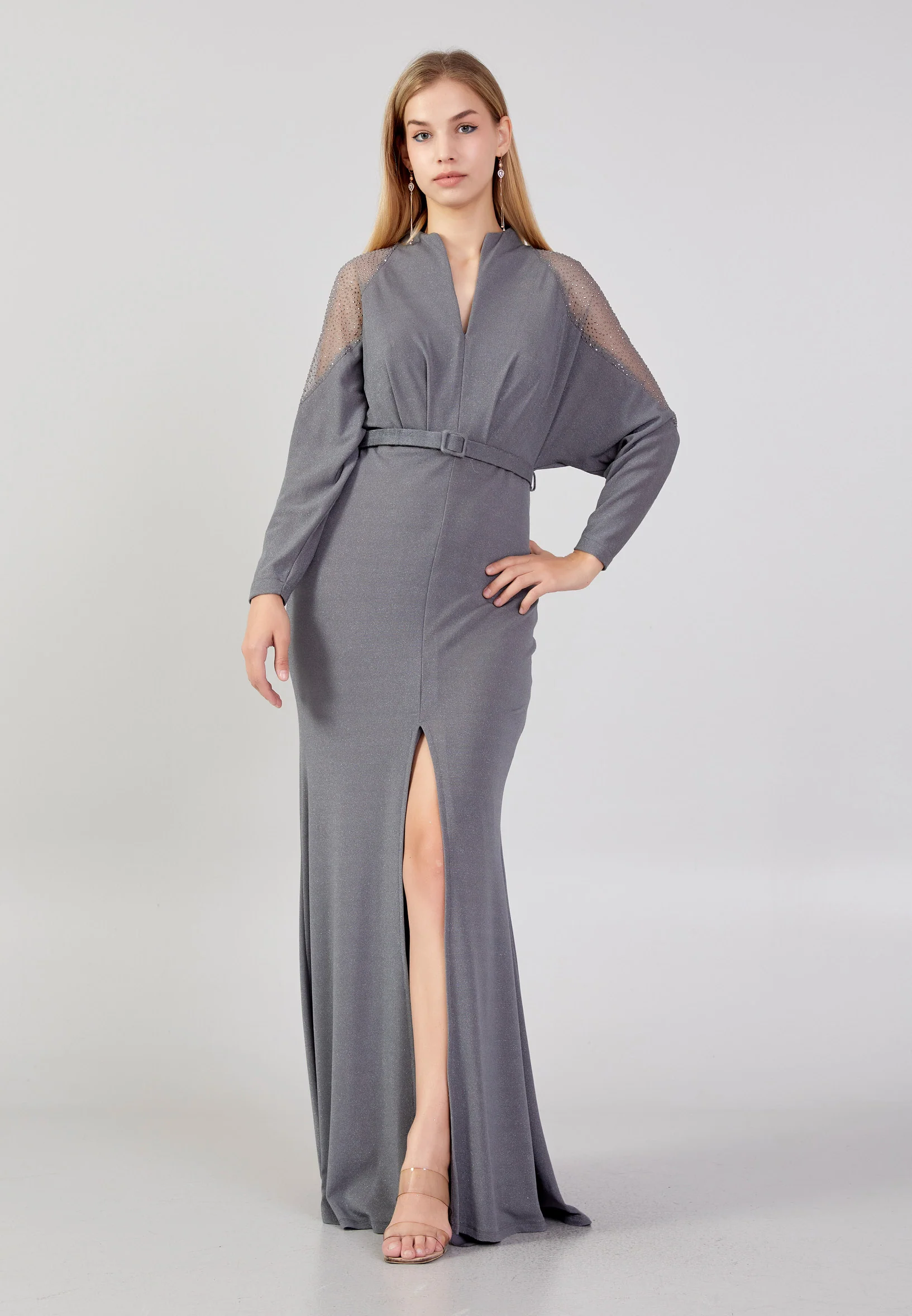 Long Sleeve Maxi Lycra Mermaid Plus Size Evening Dress frc4909-b