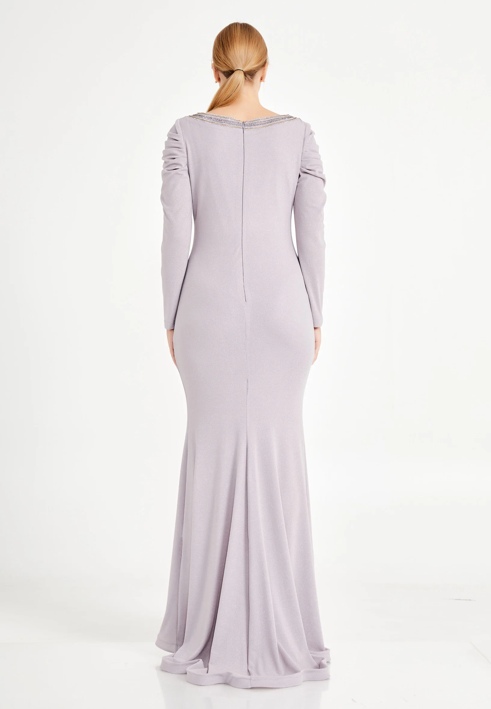 Long Sleeve Maxi Lycra Mermaid Plus Size Evening Dress frc6464-b - Image 10