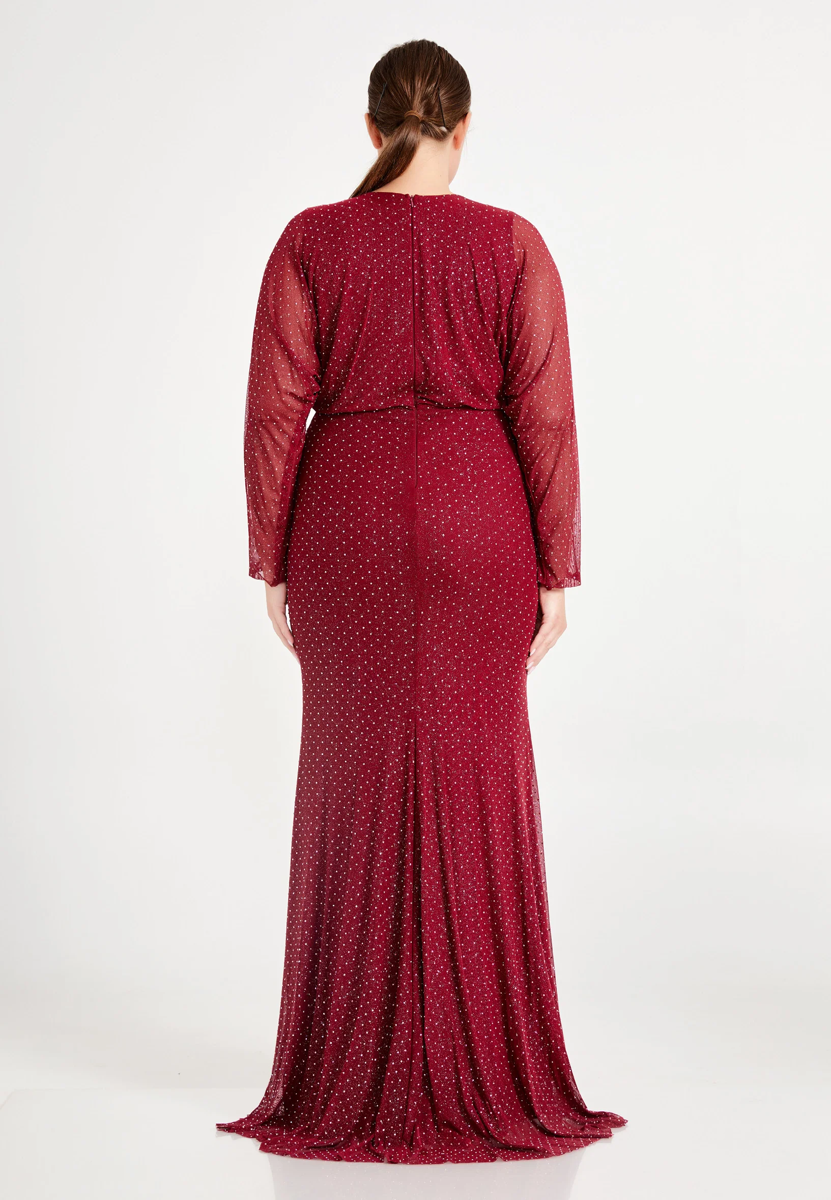 Long Sleeve Maxi Lycra Mermaid Plus Size Prom Dress frc6362-b - Image 6